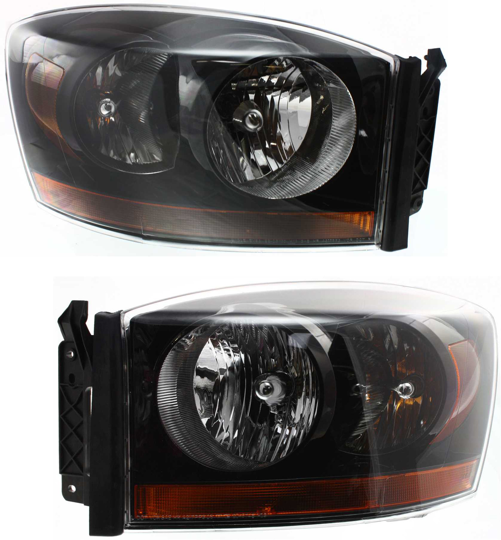 AM DODGE FULL SIZE PICKUP 06-06 HEAD LAMP RH AND LH Assembly Halogen Black Interior SKU SET D100151 Partslink CH2518115 CH2519115 OEM 55372815AB PFM 55372814AB PFM