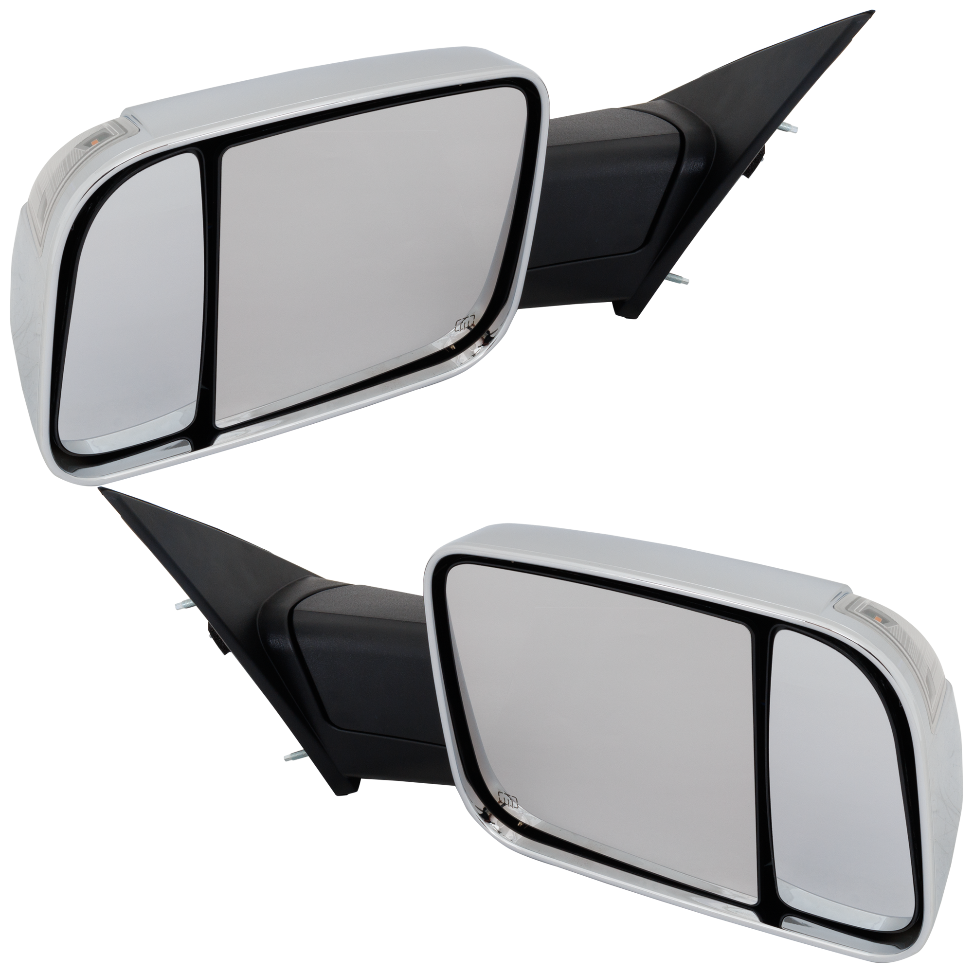 AM RAM 1500 P U 19-21 TOWING MIRROR RH AND LH Power Manual Folding Heated Chrome w Memory Puddle Light Signal Light BSG w o Surround View Camera SKU SET DG1005ER S Partslink CH1320460 CH1321460 OEM 68276476AE 68276477AE