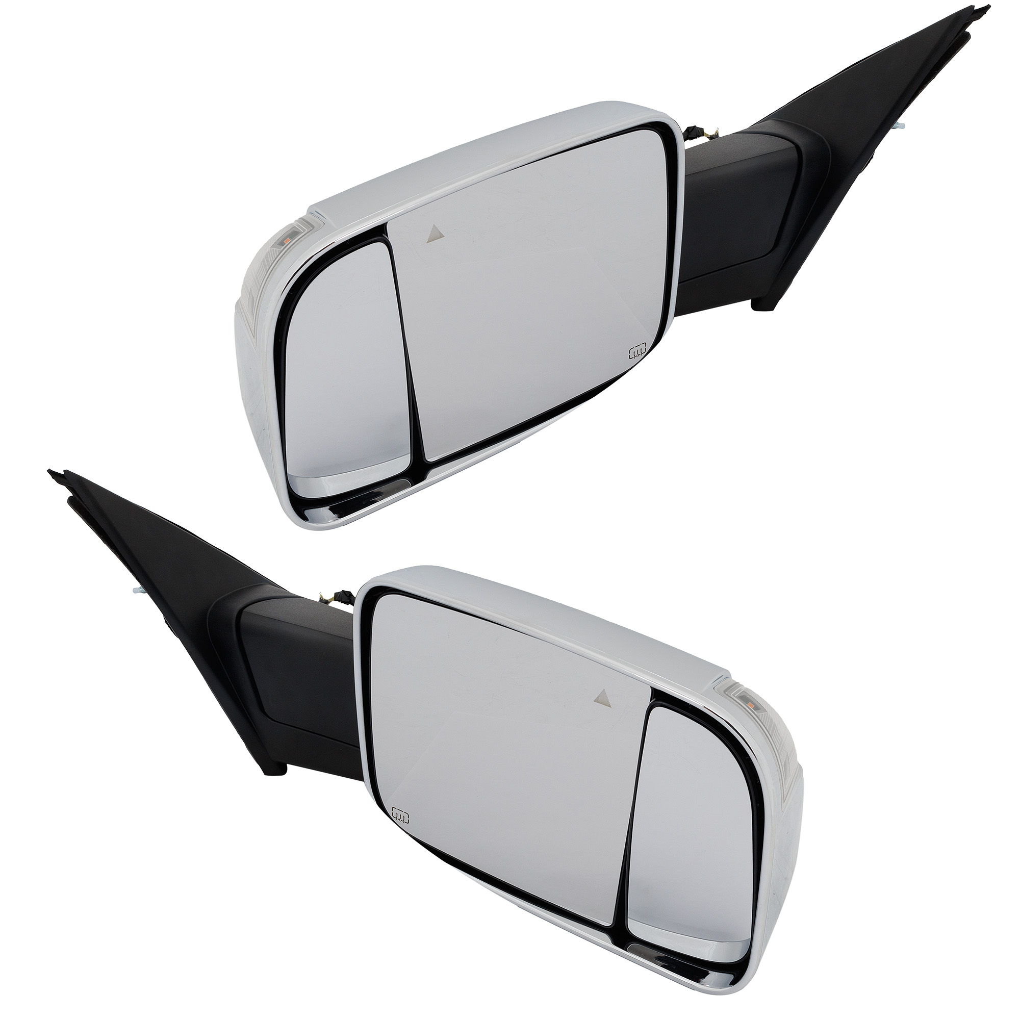 AM RAM 1500 P U 19-20 TOWING MIRROR RH AND LH Power Manual Folding Heated Chrome w BSD Memory Puddle Light and Signal Light w o Surround View Camera SKU SET DG1006ER S Partslink CH1320462 CH1321462 OEM 68276478AE PFM 68276479AE PFM