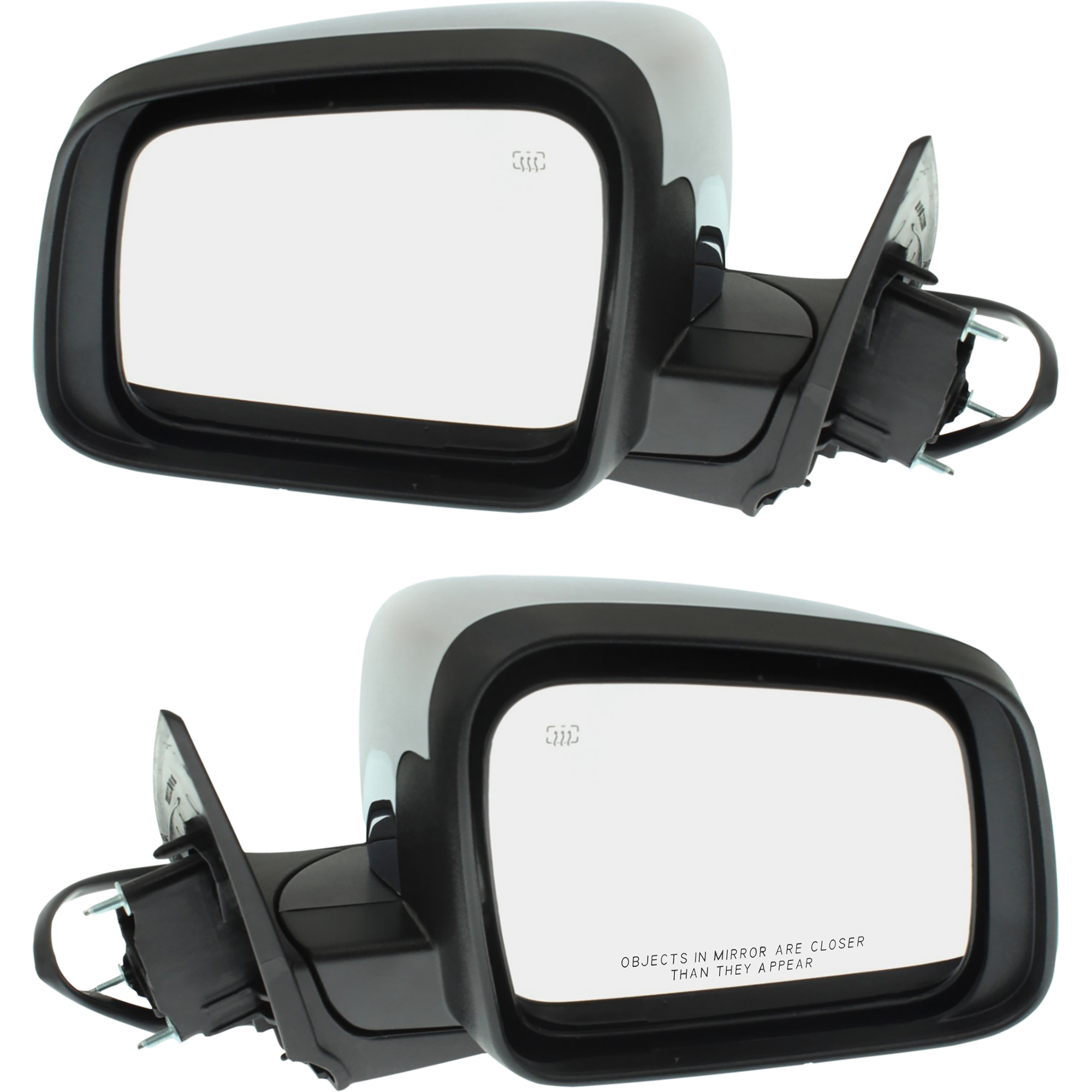 AM DURANGO 14-22 MIRROR RH AND LH Power Manual Folding Heated Chrome No BSD Memory and Signal Light SKU SET DG116CR Partslink CH1320388 CH1321388 OEM 68249320AF 68249321AF