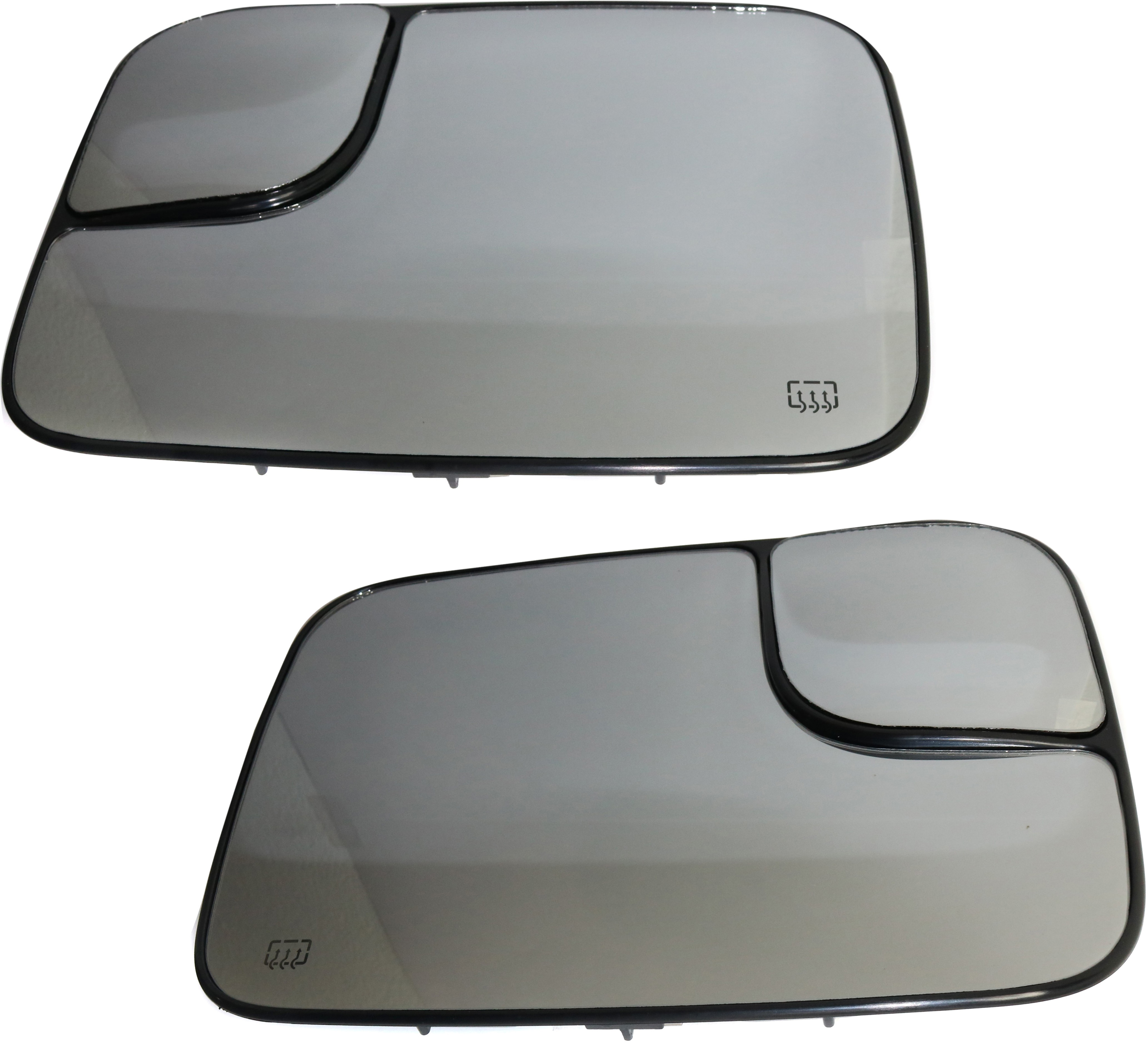 AM DODGE FULL SIZE P U 1500-02-04-2500-3500-03-04 MIRROR GLASS RH AND LH Heated Towing All Cab Types w Towing Pkg w Backing Plate SKU SET DG129GR Partslink CH1325120 CH1324120 OEM 5086218AA 5086219AA