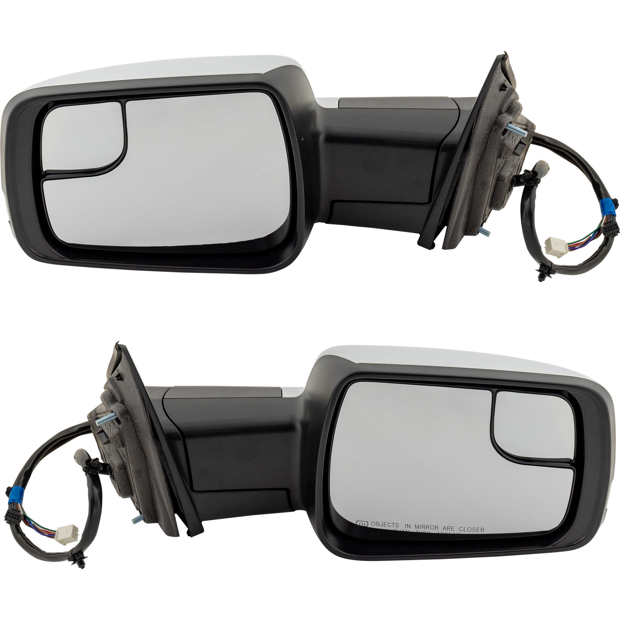 AM RAM 1500-19-22 MIRROR RH AND LH Power Power Folding Heated Chrome w Signal Light Puddle Light Memory Blind Spot Corner Glass w o Surround View Camera Towing Pkg LH w Temp Sensor SKU SET DG162CR S Partslink CH1320474 CH1321474 OEM 68276504AH PFM 68462775AB