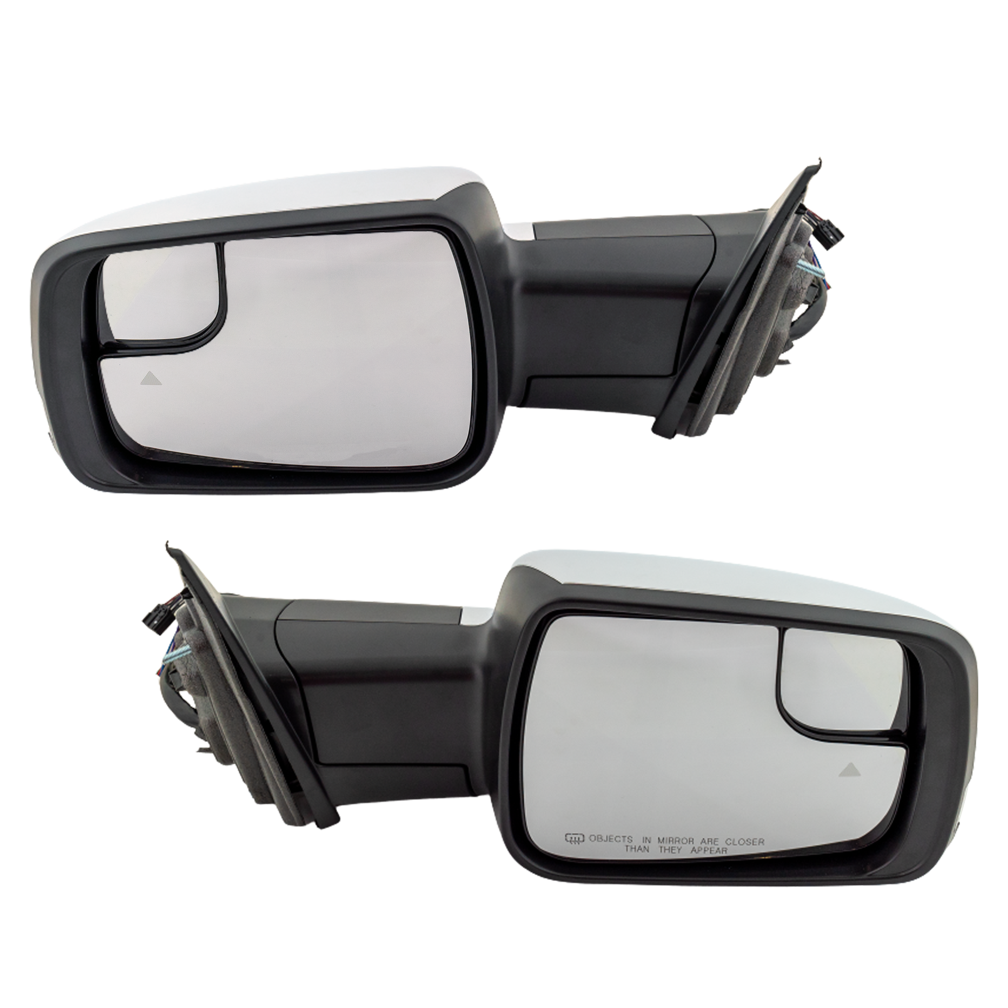 AM RAM 1500-19-22 MIRROR RH AND LH Power Power Folding Heated Chrome w Signal Light Puddle Light BSD Memory w o Surround View Camera Towing Pkg LH w Temp Sensor SKU SET DG165CR S Partslink CH1320475 CH1321475 OEM 68276506AH PFM 68462777AB