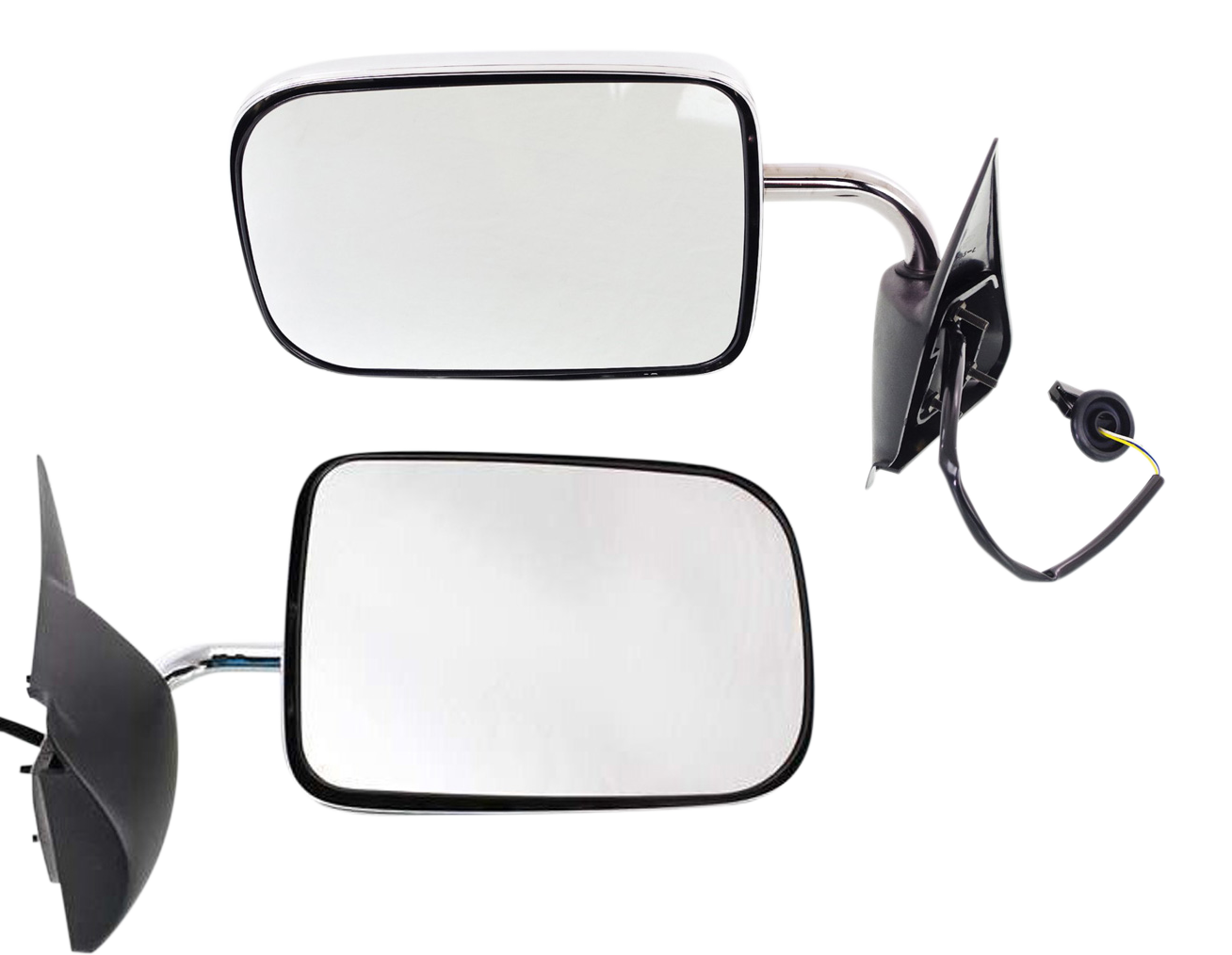AM RAM FULL SIZE P U 94-97 MIRROR RH and LH Set of 2 Power Non Heated Manual Folding Chr Non Towing w Convex and Flat Glass Old Body Style SKU SET DG30ER Partslink CH1320132 CH1321132 OEM 55076612-55076613
