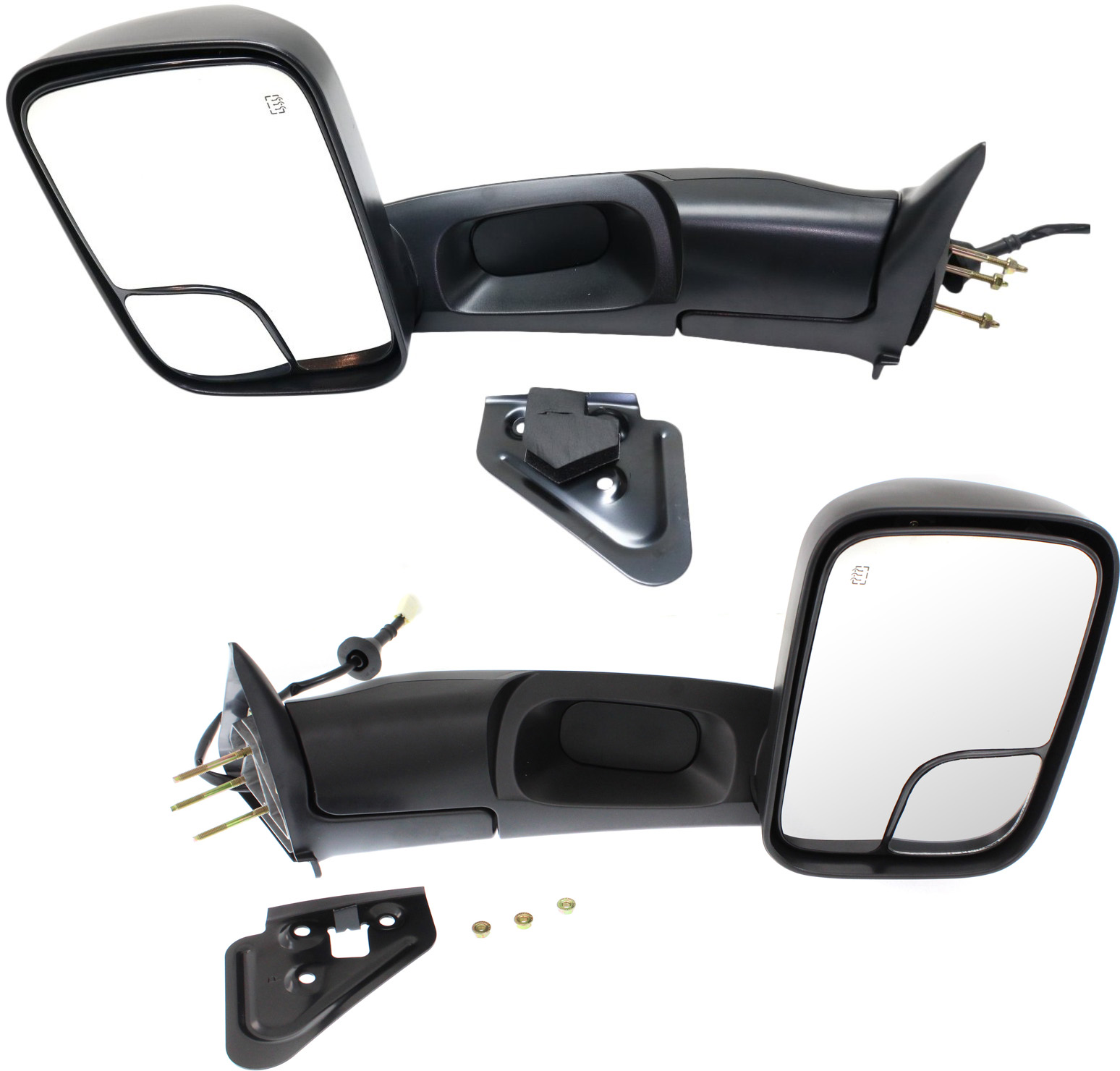 AM RAM 1500 P U 98-01 RAM 2500-3500 P U 98-02 TOWING MIRROR RH AND LH Power Manual Folding Heated Textured w Bracket SKU SET DG49ER Partslink CH1320307 CH1321307 OEM 55076488AE PFM 55076489AE PFM
