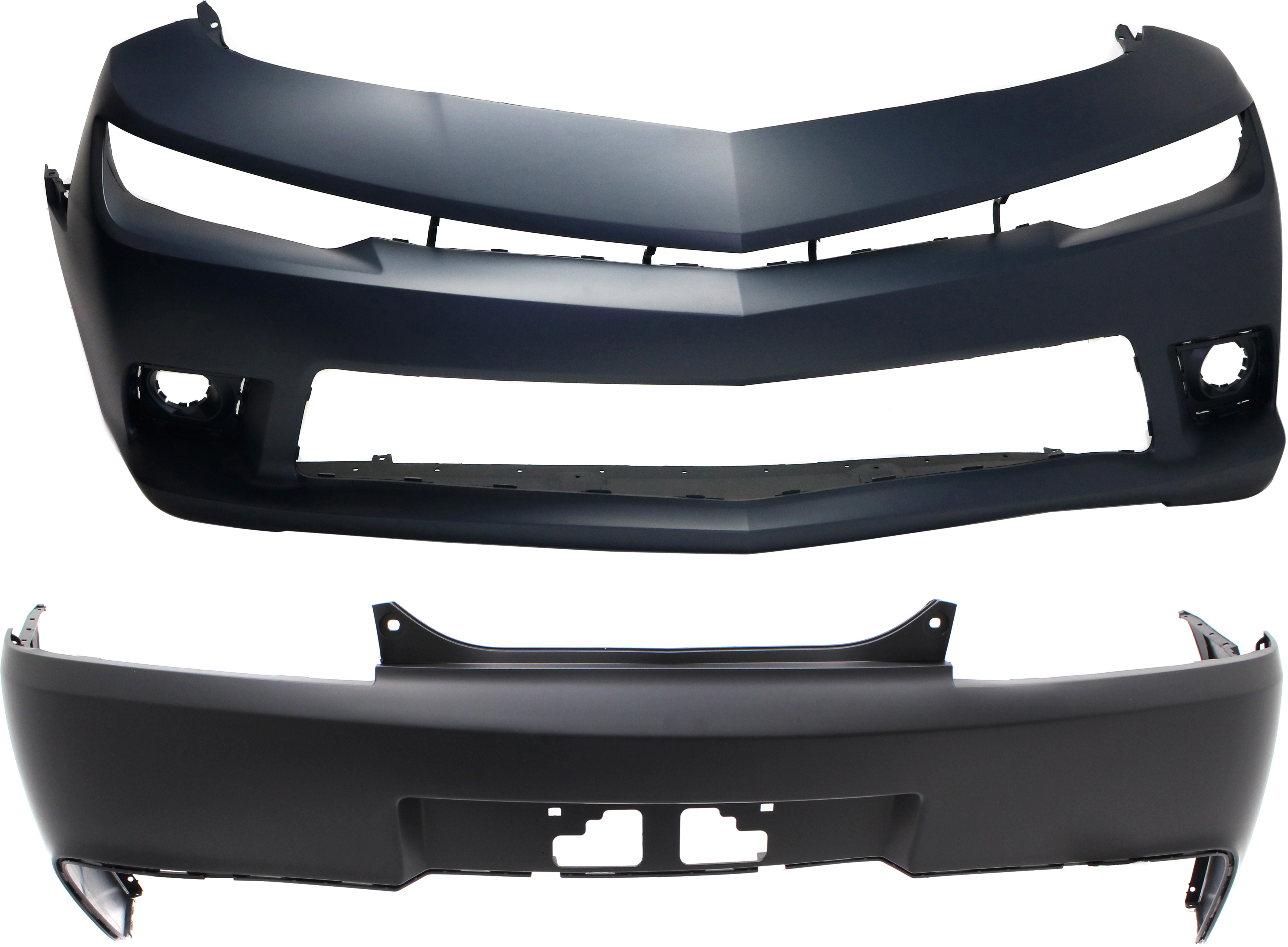 AM CAMARO 14-15 FRONT AND REAR BUMPER COVER Primed SS Model Convertible Coupe SKU SET EPCV010311P 2 Partslink GM1000964 GM1114106 OEM 22997721-23164146