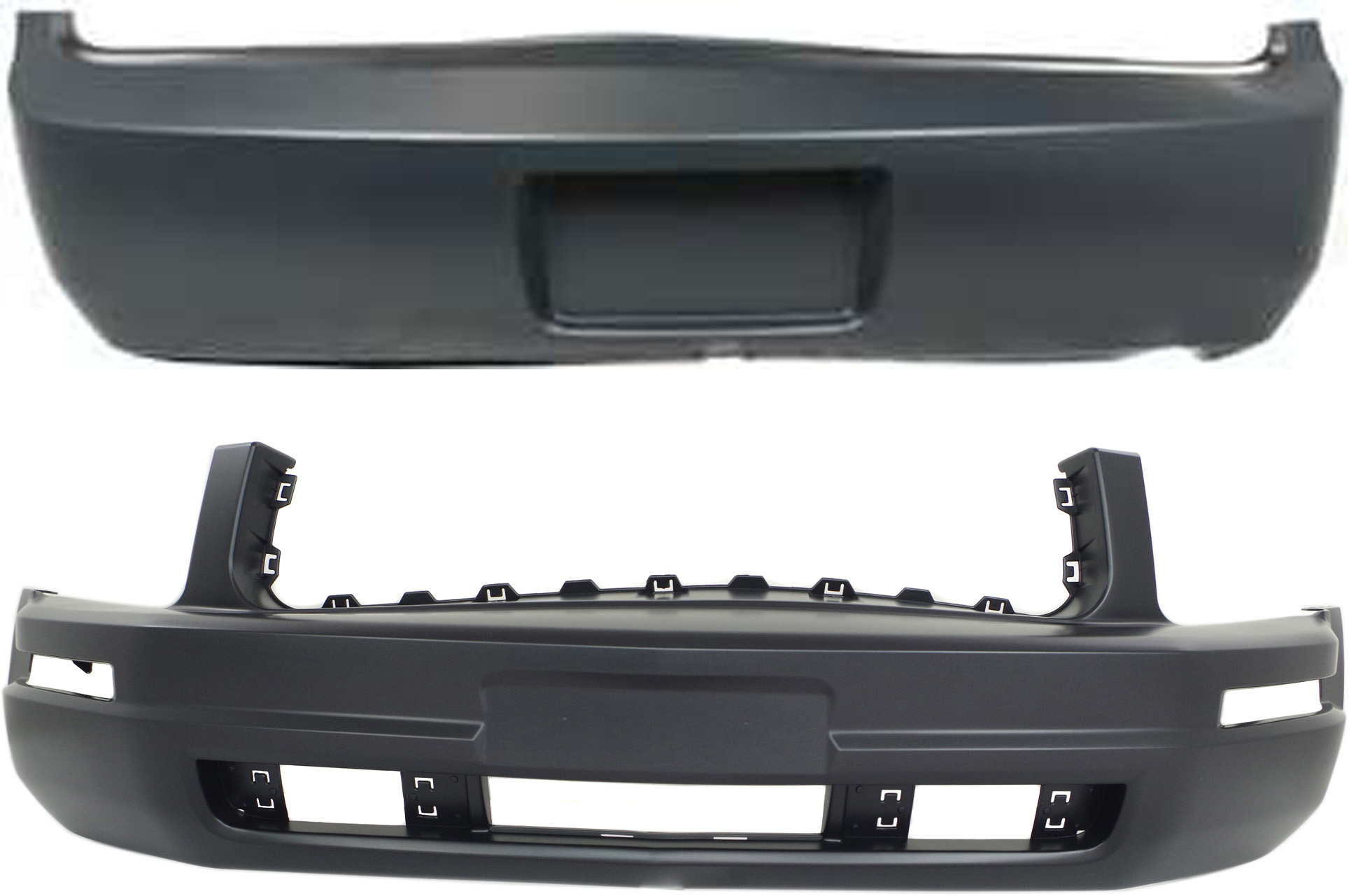 AM MUSTANG 05-09 FRONT AND REAR BUMPER COVER Primed Base Model CAPA SKU SET F010301PQ 2 Partslink FO1000574C FO1100387C OEM 5R3Z17D957AAA 5R3Z17K835AAA