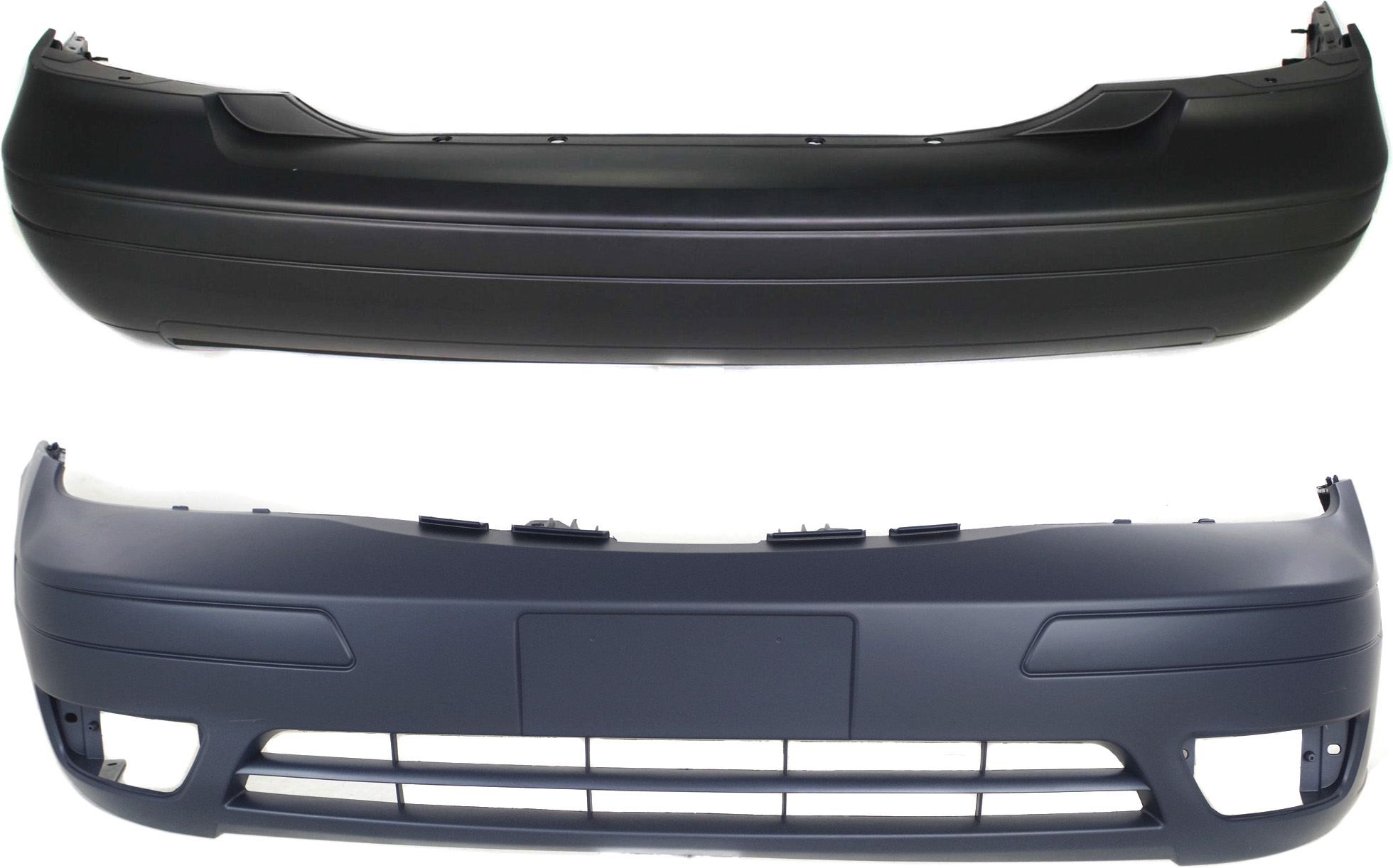 AM FOCUS 05-07 FRONT AND REAR BUMPER COVER Primed Exc. ST Model Sedan SKU SET F010333P 2 Partslink FO1000572 FO1100385 OEM 6S4Z17D957DA 6S4Z17K835BA