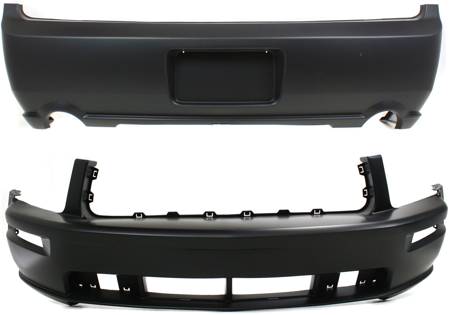 AM MUSTANG 05-09 FRONT AND REAR BUMPER COVER Primed w o California Pkg GT Model CAPA SKU SET F010337PQ 2 Partslink FO1000575C FO1100388C OEM 5R3Z17D957BAA 5R3Z17K835BAA