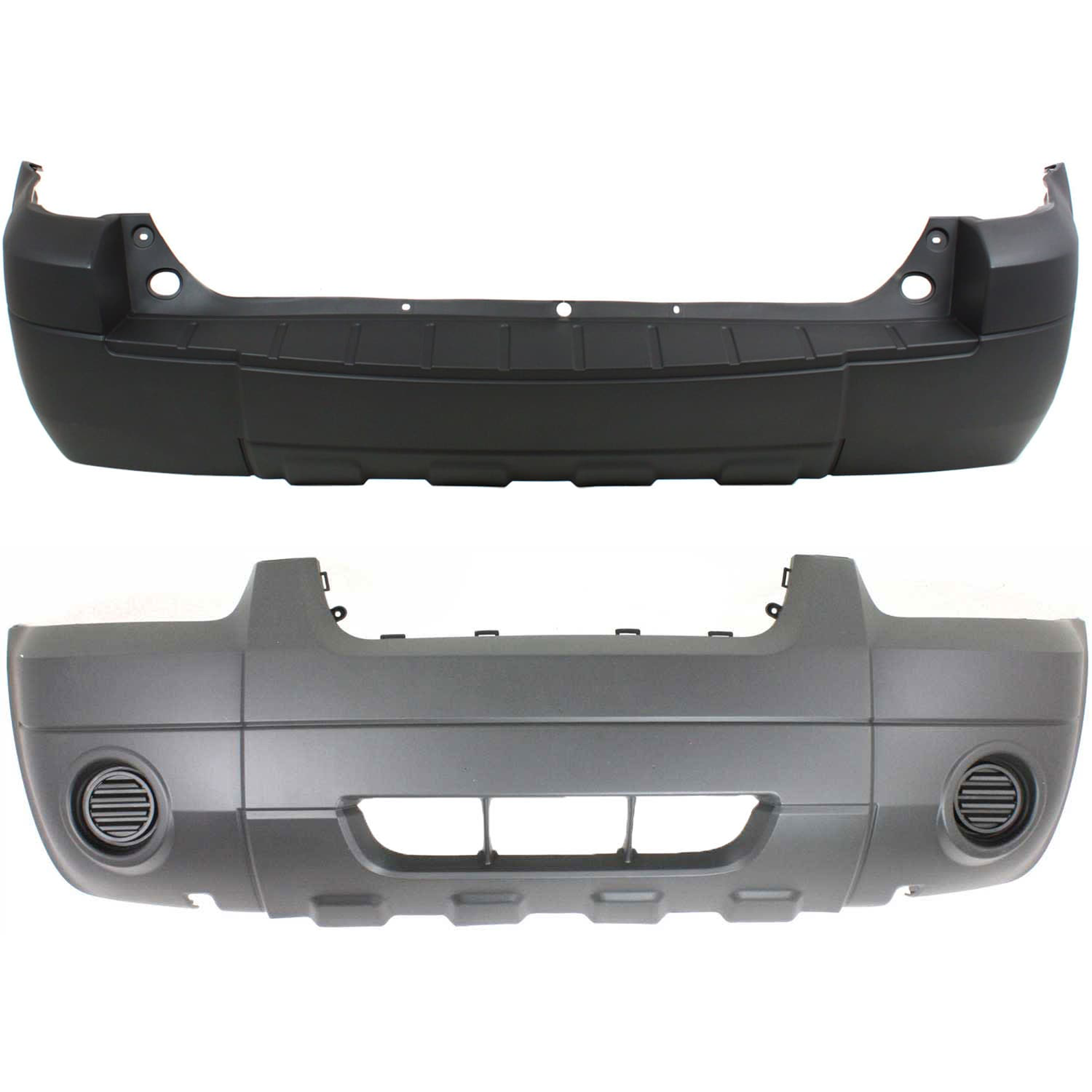 AM ESCAPE 05-07 FRONT AND REAR BUMPER COVER Textured w o Parking Aid Sensor Holes w o License Plate Provision w o Fender Flare Holes w o Tow Hook Hole SKU SET F010347 B Partslink FO1000568 FO1100382 OEM 5L8Z17D957AAA 5L8Z17K835AAA