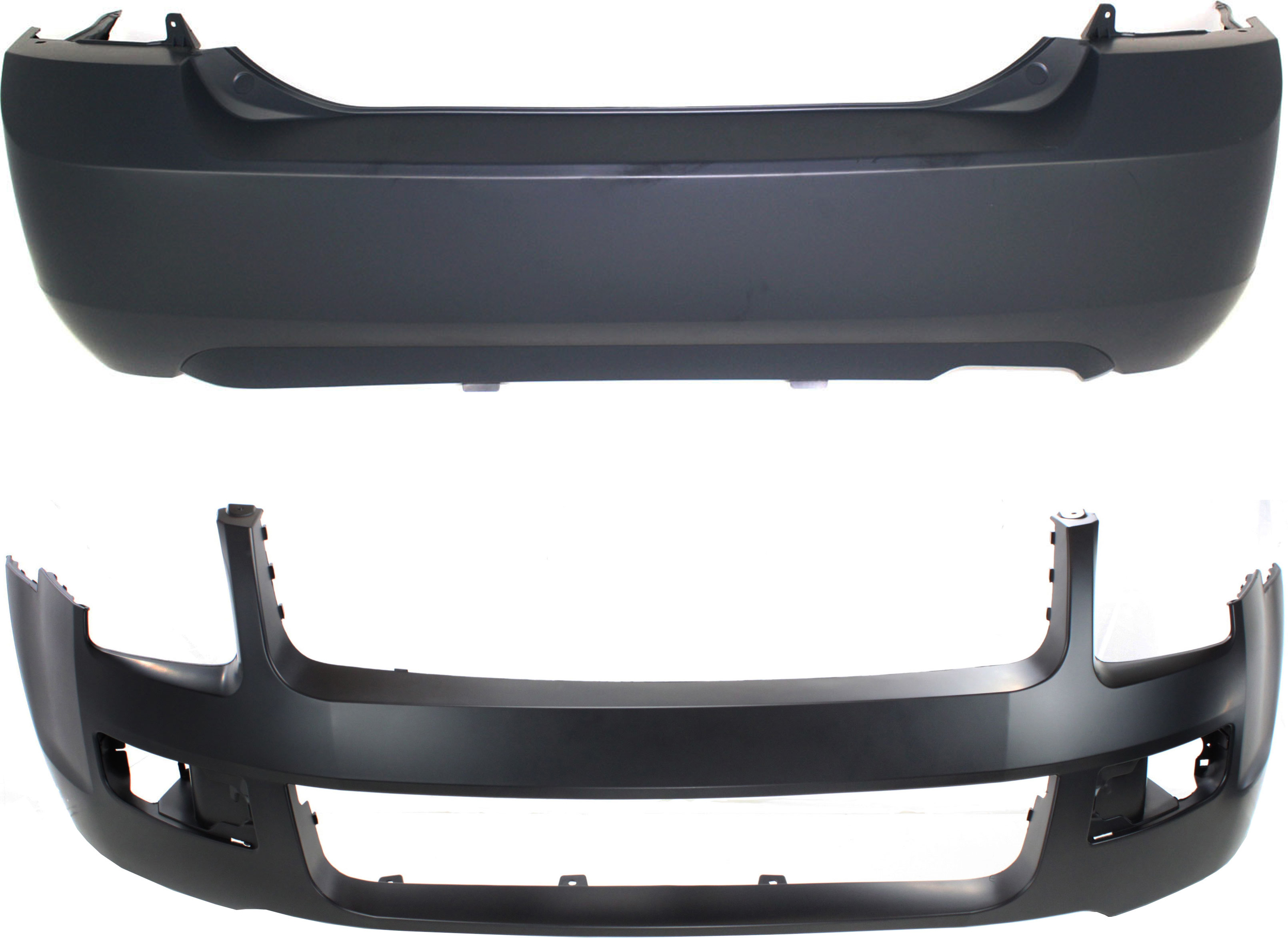 AM FUSION 06-09 FRONT AND REAR BUMPER COVER Primed 2.3L Eng SKU SET F010352P 2 Partslink FO1000596 FO1100592 OEM 6E5Z17D957CAPTM 8E5Z17K835GAPT