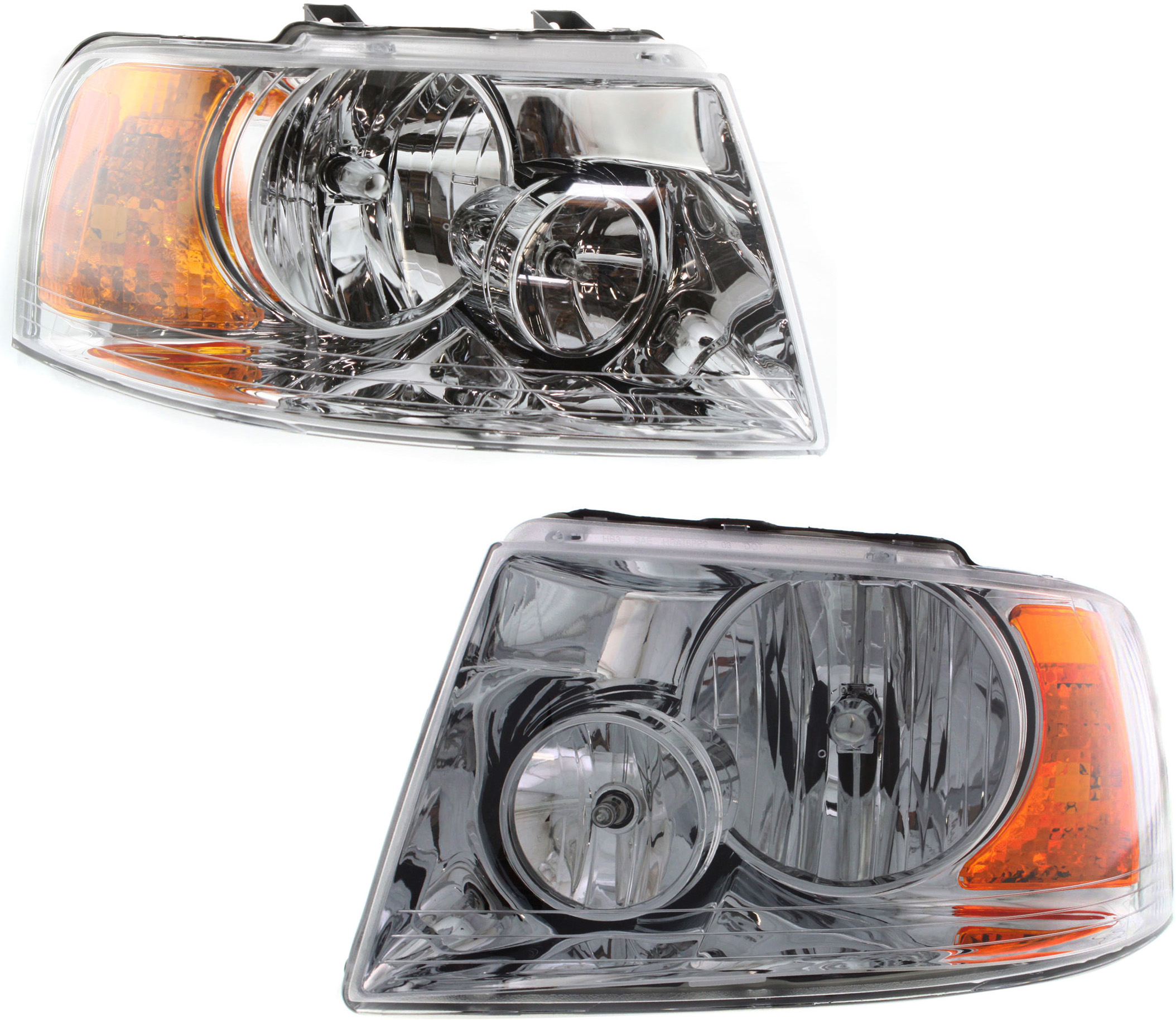 AM EXPEDITION 03-06 HEAD LAMP RH AND LH Assembly Halogen Chrome Interior SKU SET F100103 Partslink FO2503181 FO2502181 OEM 6L1Z13008AA 6L1Z13008BA