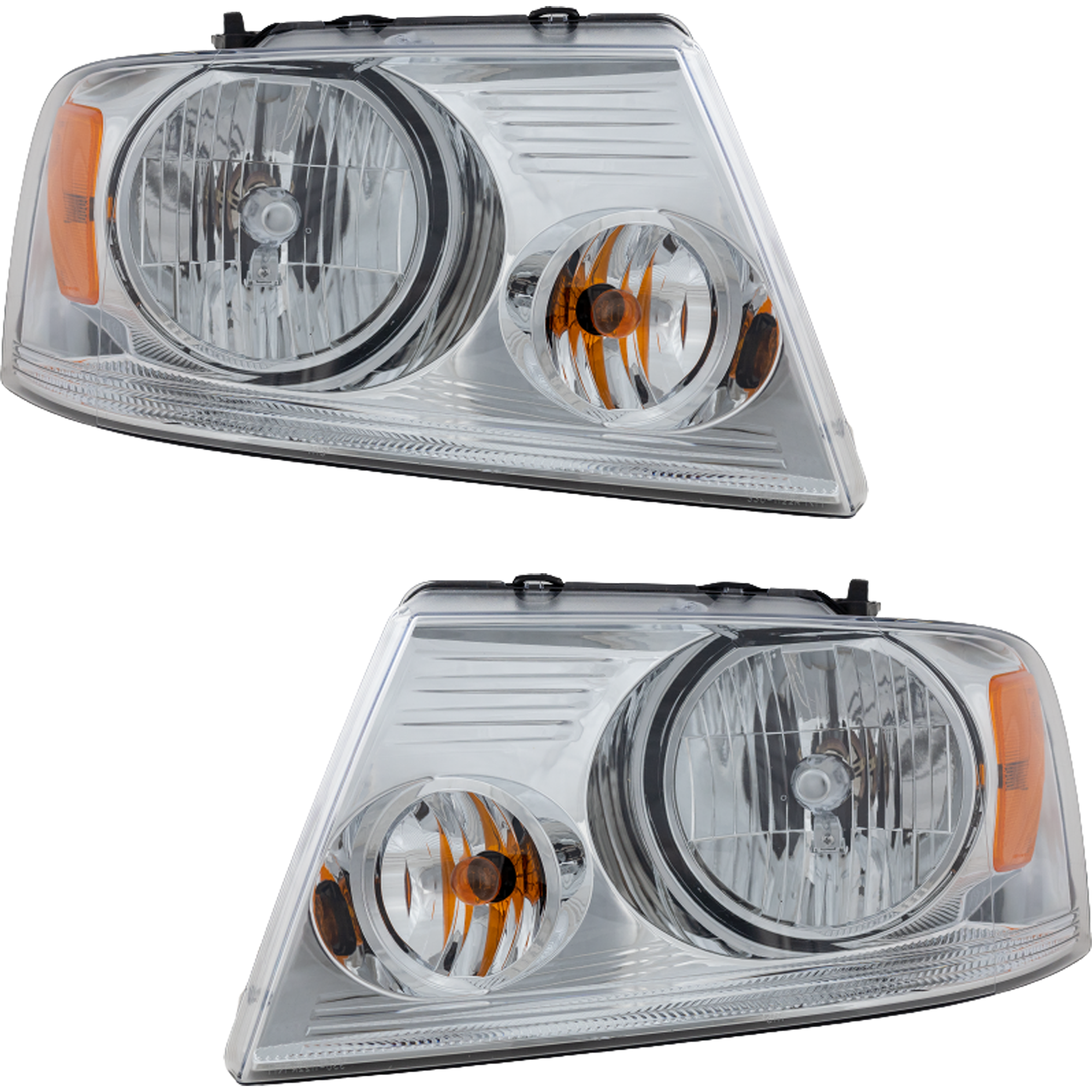 AM F 150-04-08 MARK LT 06-06 HEAD LAMP RH AND LH Assembly Halogen w Chrome Trim CAPA SKU SET F100111Q Partslink FO2502201C FO2503201C OEM 7L3Z13008GA 7L3Z13008FA