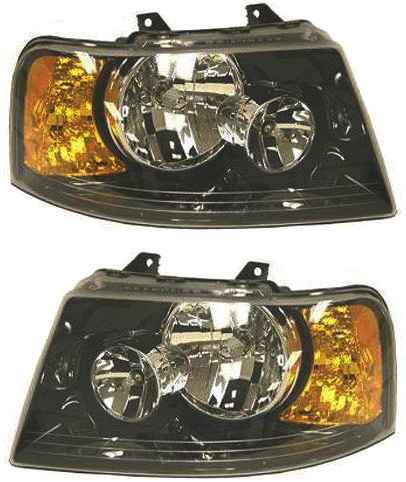AM EXPEDITION 03-06 HEAD LAMP RH AND LH Assembly Halogen Black Interior SKU SET F100119 Partslink FO2502198 FO2503198 OEM 6L1Z13008DA 6L1Z13008CA