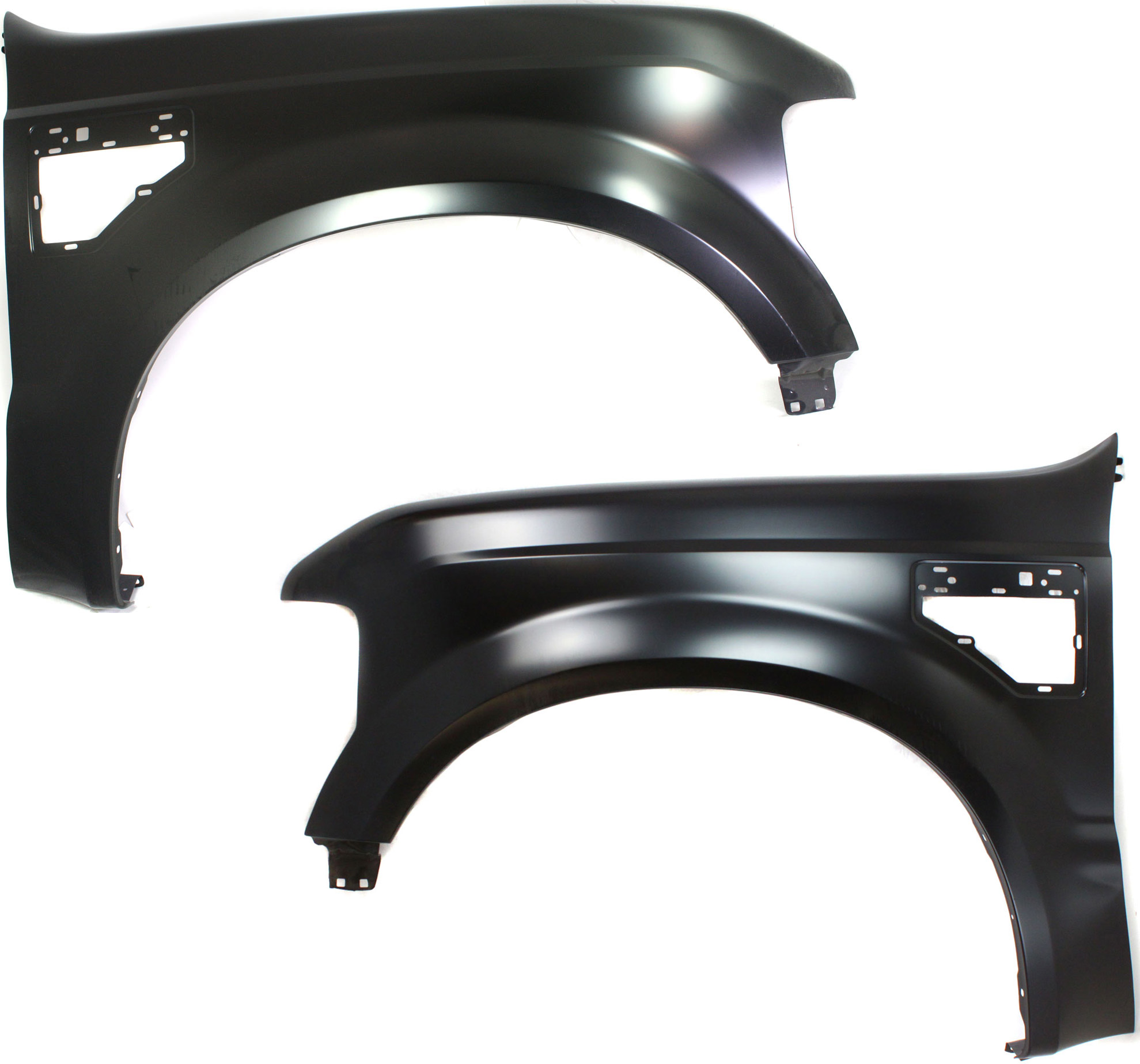 AM F 250 F 350 SUPER DUTY 08-10 FRONT FENDER RH AND LH Primed w o Wheel Opening Molding Holes CAPA SKU SET F220173Q Partslink FO1241259C FO1240259C OEM 7C3Z16005A 7C3Z16006A
