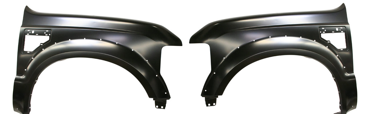 AM F 450 F 550 SUPER DUTY 08-10 FRONT FENDER RH AND LH Primed w Wheel Opening Molding Holes SKU SET F220175 Partslink FO1241260 FO1240260 OEM 7C3Z16005B 7C3Z16006B
