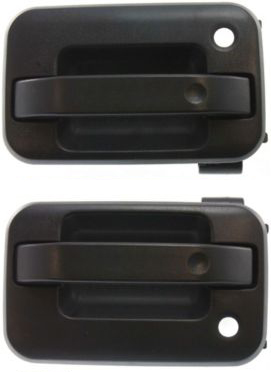AM F 150-04-14 MARK LT 06-08 FRONT EXTERIOR DOOR HANDLE RH AND LH Textured Black w Keyhole LH w o Keypad Hole w Plastic Connector SKU SET F462177 Partslink FO1311131 FO1310129 OEM 5L3Z1522404BAA CL3Z1522405BC C