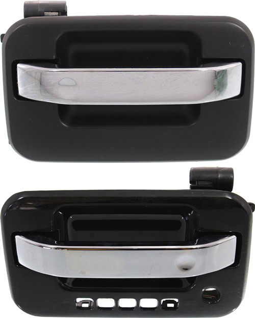 AM F 150-04-22 MARK LT 06-08 FRONT EXTERIOR DOOR HANDLE RH AND LH Chrome Lever Primed Housing RH w o Keyhole LH w Keyhole and Keypad Hole w Plastic Connector SKU SET F462179 OEM 9L3Z1522404DA 9L3Z1522405DG