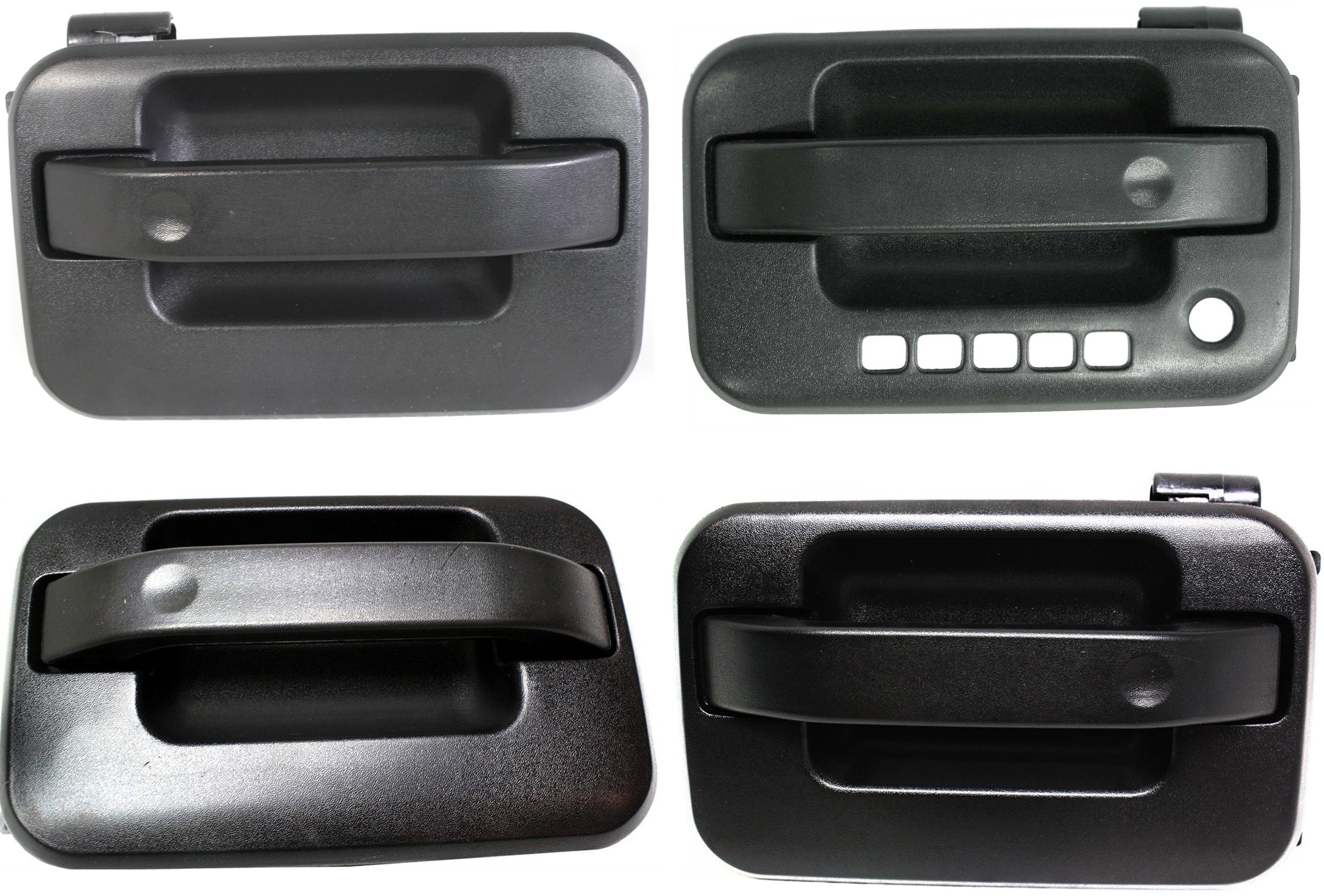 AM F 150-04-08 MARK LT 06-08 FRONT AND REAR EXTERIOR DOOR HANDLE RH AND LH Set of 4 Plastic Textured Black Without Key Hole SKU SET F462185-4 Partslink FO1311128 FO1310128 FO1521110 FO1520110 OEM 5L3Z1522405CAA 5L3Z1626604AAA