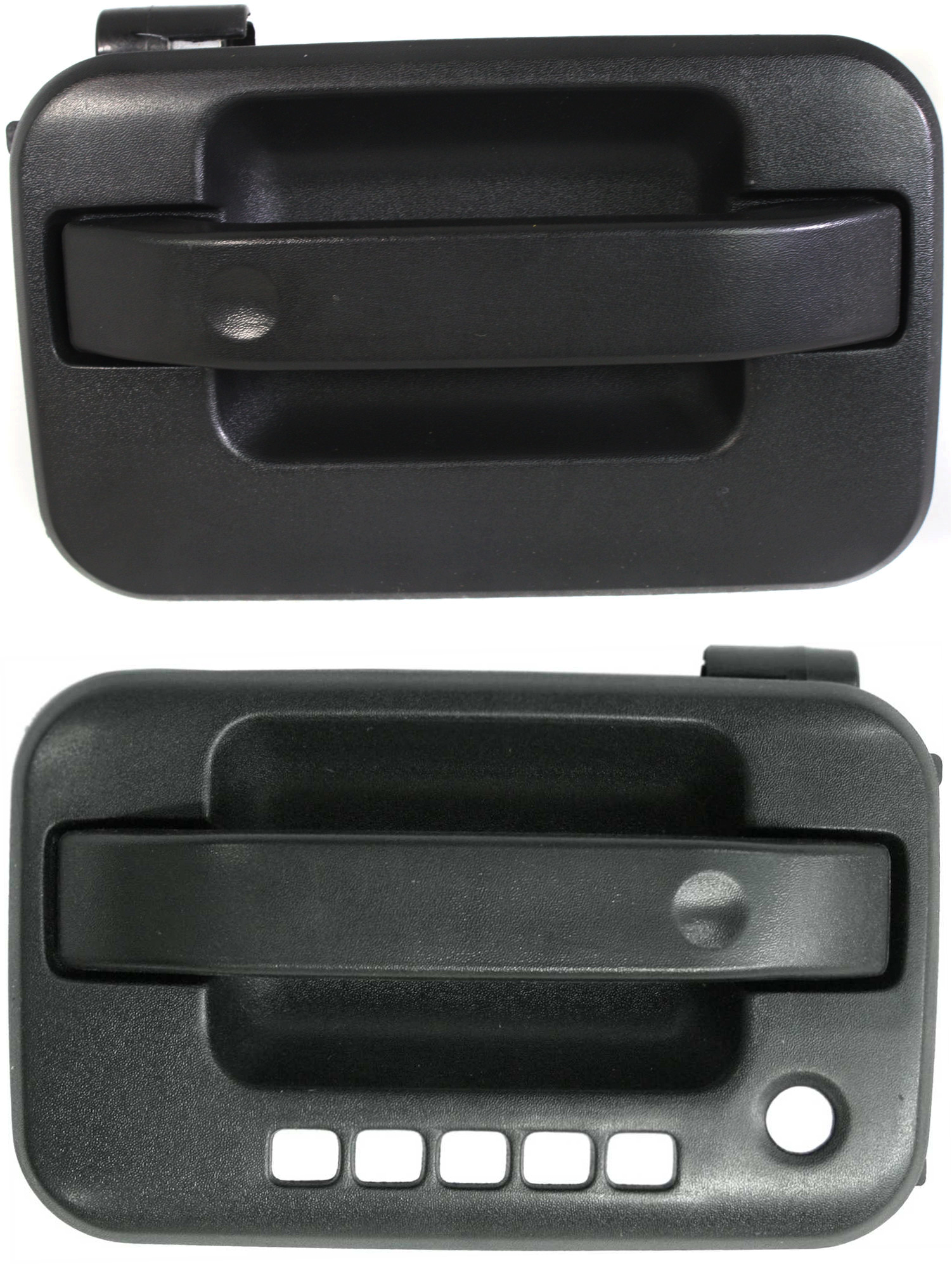 AM F 150-04-08 MARK LT 06-08 FRONT EXTERIOR DOOR HANDLE RH AND LH Textured Black RH w o Keyhole LH w Keyhole and Keypad Hole w Plastic Connector SKU SET F462185 Partslink FO1311128 FO1310128 OEM 5L3Z1522405CAA 8L3Z1522405AB