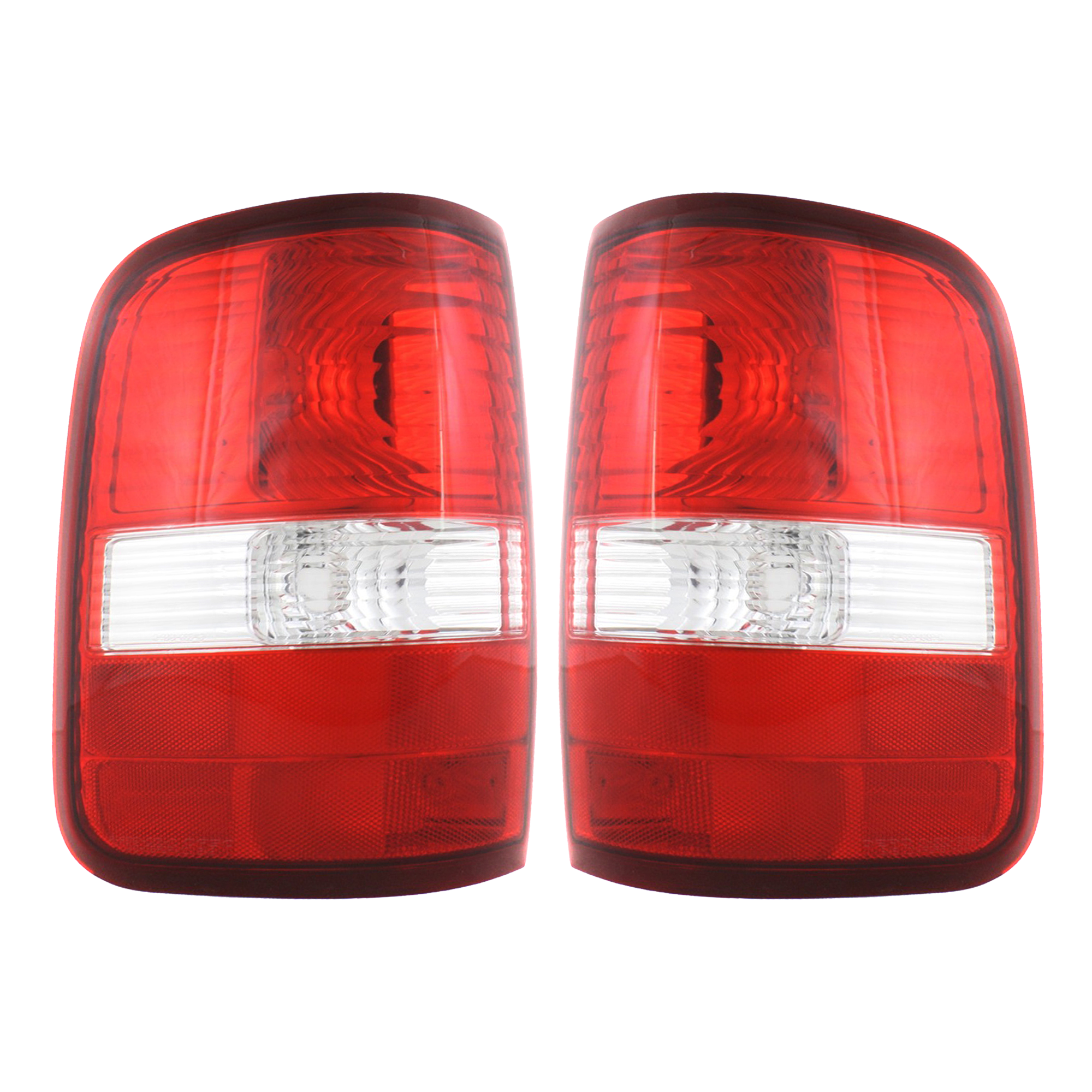 AM F 150-04-06 TAIL LAMP RH AND LH Lens and Housing Halogen Red Clear Styleside New Body Style Excludes Harley Davidson Model CAPA SKU SET F730121Q Partslink FO2801182C FO2800182C OEM 5L3Z13404CA 6L3Z13404BA 5L3Z13