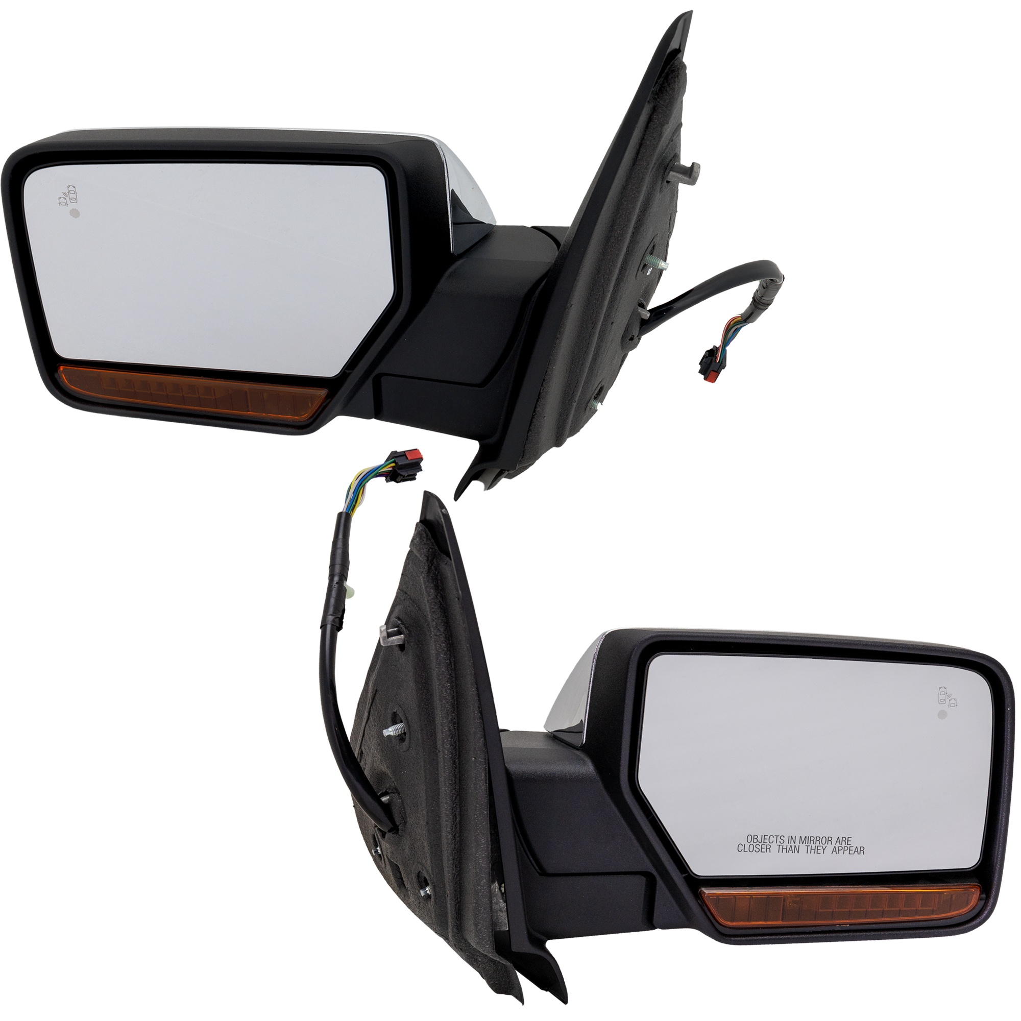 AM EXPEDITION 15-17 MIRROR RH AND LH Non Towing Power Power Folding Heated Chrome w BSD in Glass In housing Signal Light and Memory No Auto dimming SKU SET FD02CR S2 Partslink FO1320507 FO1321507 OEM FL1Z17682BA FL1Z17683BA