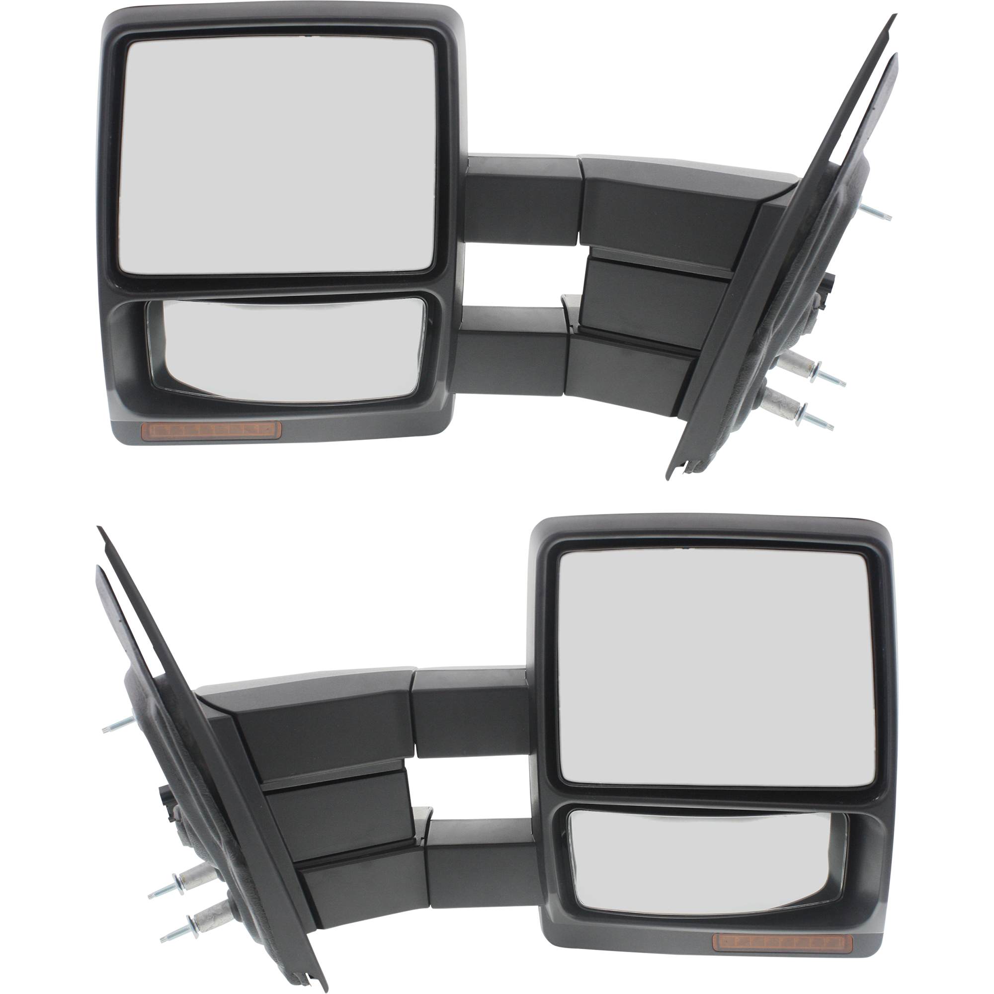 AM F 150-07-12 TOWING MIRROR RH AND LH Power Manual Folding Heated Black Textured No Auto dimming BSD In housing Signal Light and Memory SKU SET FD145ER S Partslink FO1320369 FO1321369 OEM 7L3Z17682AE 7L3Z17683AE