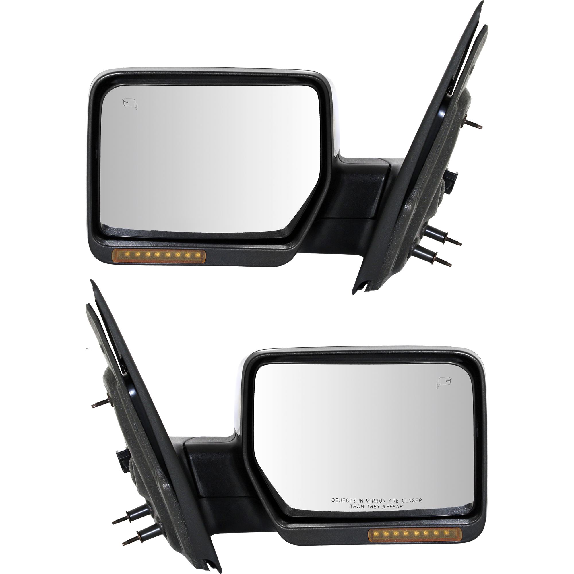 AM F 150-07-08 MIRROR RH AND LH Non Towing Power Power Folding Heated Chrome w In housing Signal Light and Memory No Auto dimming and BSD SKU SET FD150ER S Partslink FO1321372 OEM 8L3Z17682AA 8L3Z17683AA PFM