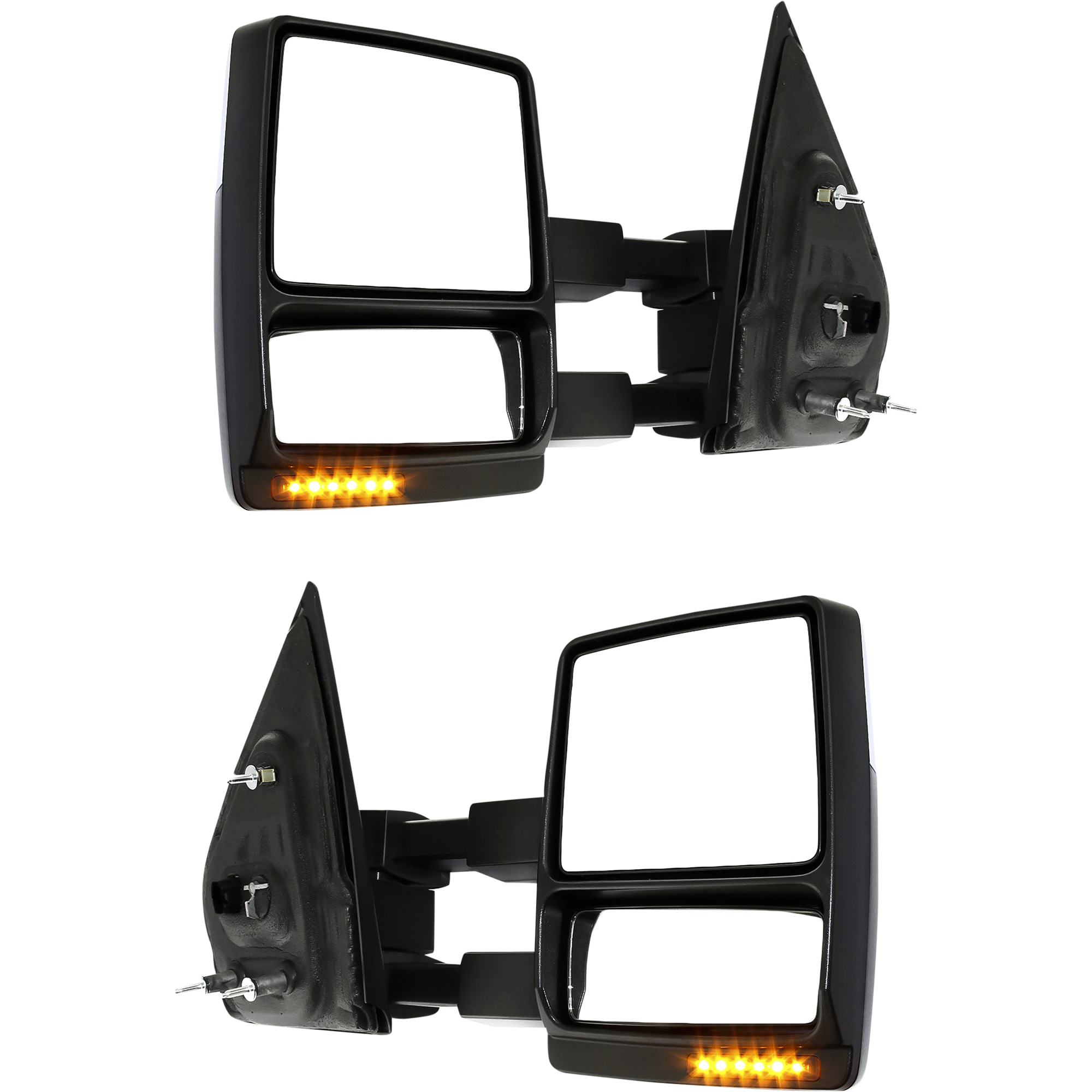 AM F 150-09-14 TOWING MIRROR RH AND LH Power Manual Folding Heated Chrome w Memory Puddle Light and Signal Light SKU SET FD201ER S Partslink FO1320388 FO1321388 OEM 9L3Z17682EC 9L3Z17683EC