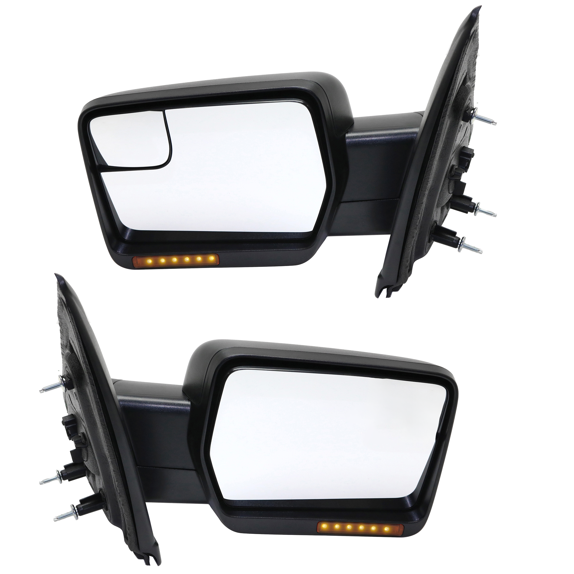 AM F 150-11-14 MIRROR RH AND LH Power Manual Folding Heated No Memory and Puddle Light w Signal Light All Cab Types Txtd Blk SKU SET FD224ER S Partslink FO1320407 FO1321407 OEM BL3Z17682CA BL3Z17683CA PFM