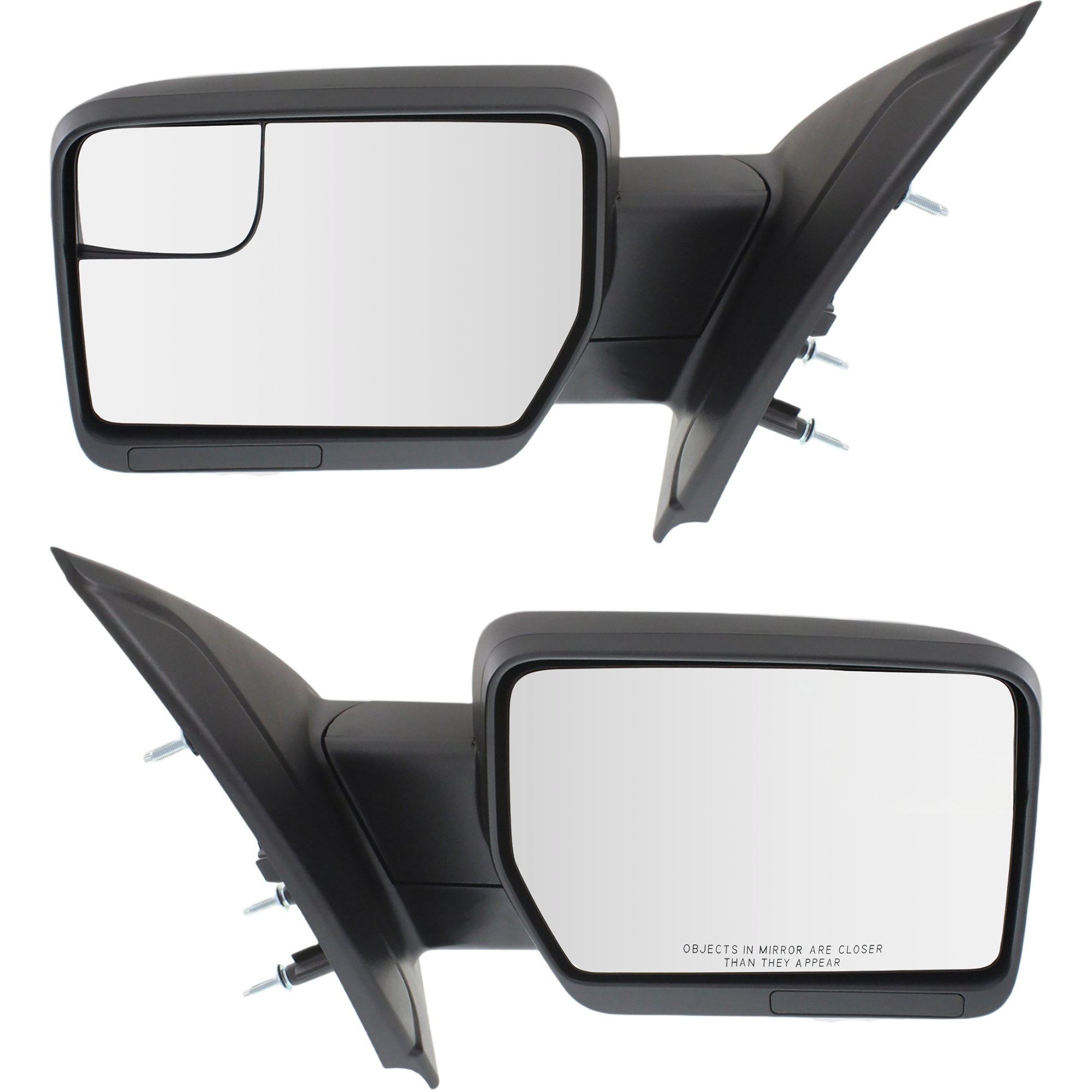 AM F 150-11-14 MIRROR RH AND LH Power Manual Folding Non Heated No Memory Signal and Puddle Light All Cab Types Txtd Blk SKU SET FD227ER Partslink FO1320408 FO1321408 OEM BL3Z17682BA BL3Z17683BA