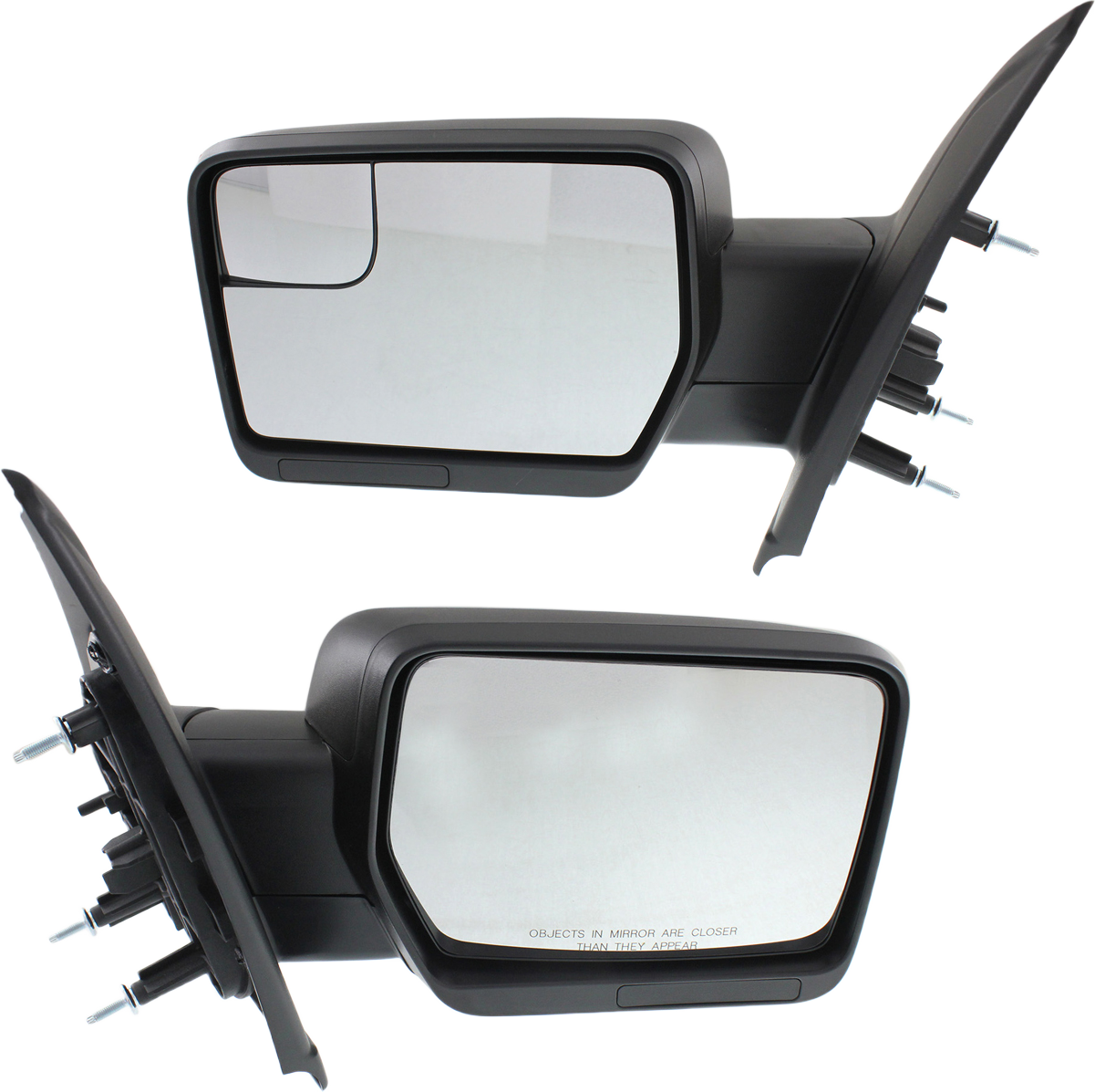 AM F 150-11-14 MIRROR RH AND LH Manual Adjust Manual Folding Non Heated Standard Txtd Blk SKU SET FD227R Partslink FO1320409 FO1321409 OEM BL3Z17682AA BL3Z17683AA
