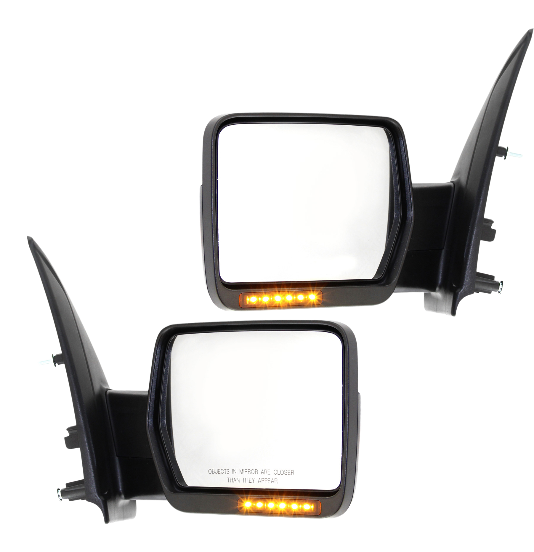 AM F 150-09-10 MIRROR RH AND LH Non Towing Power Power Folding Heated Chrome w In housing Signal Light and Memory No Auto dimming and BSD SKU SET FD230ER S Partslink FO1320411 FO1321411 OEM 9L3Z17682EB 9L3Z17683EB