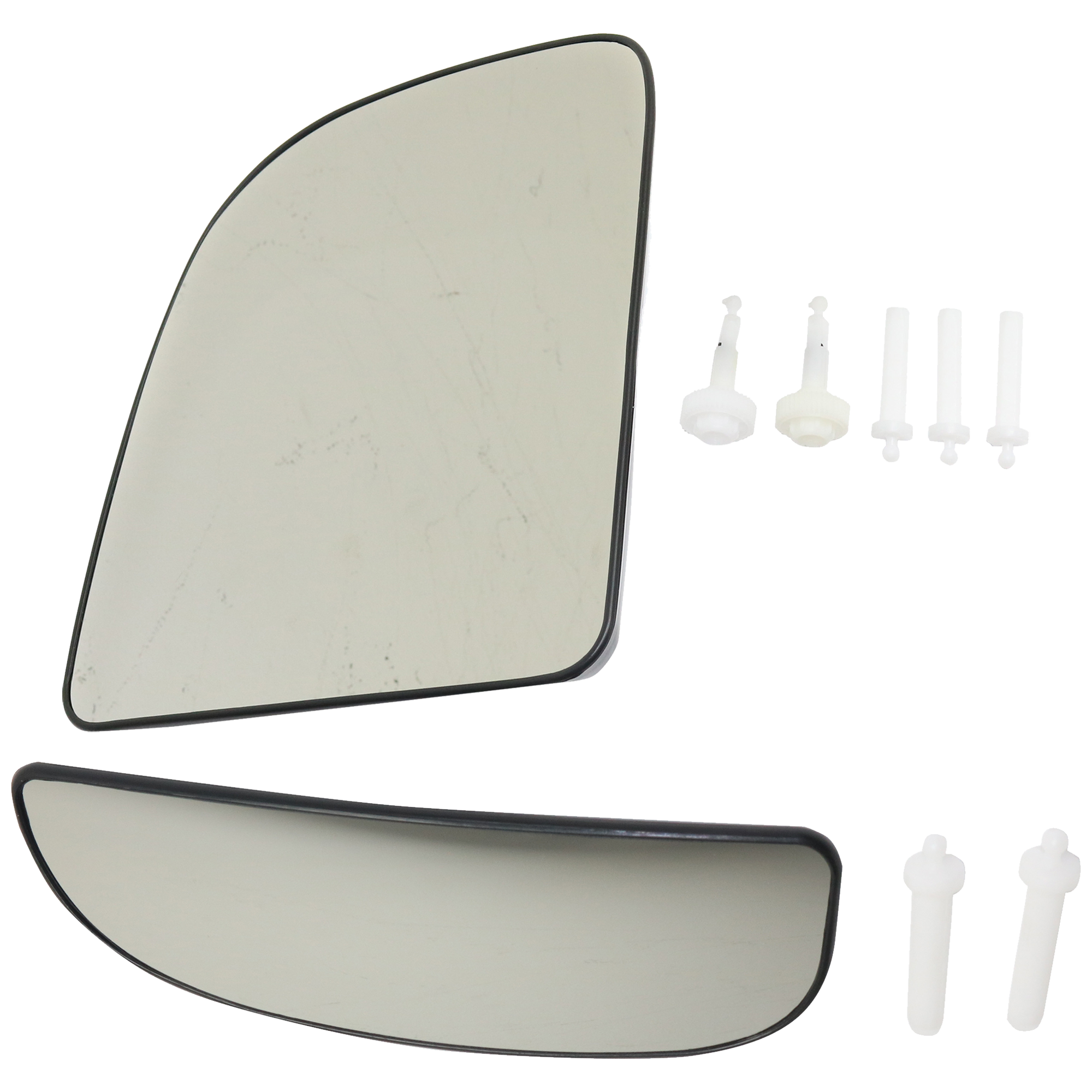 AM F 250 SUPER DUTY F 350 SUPER DUTY 99-07 MIRROR GLASS LH Upper and Lower Towing Non Heated w Backing Plate SKU SET FD341GL 2 Partslink FO1324108 FO1324133 OEM 4C3Z17K707BA YC3Z17K707CB