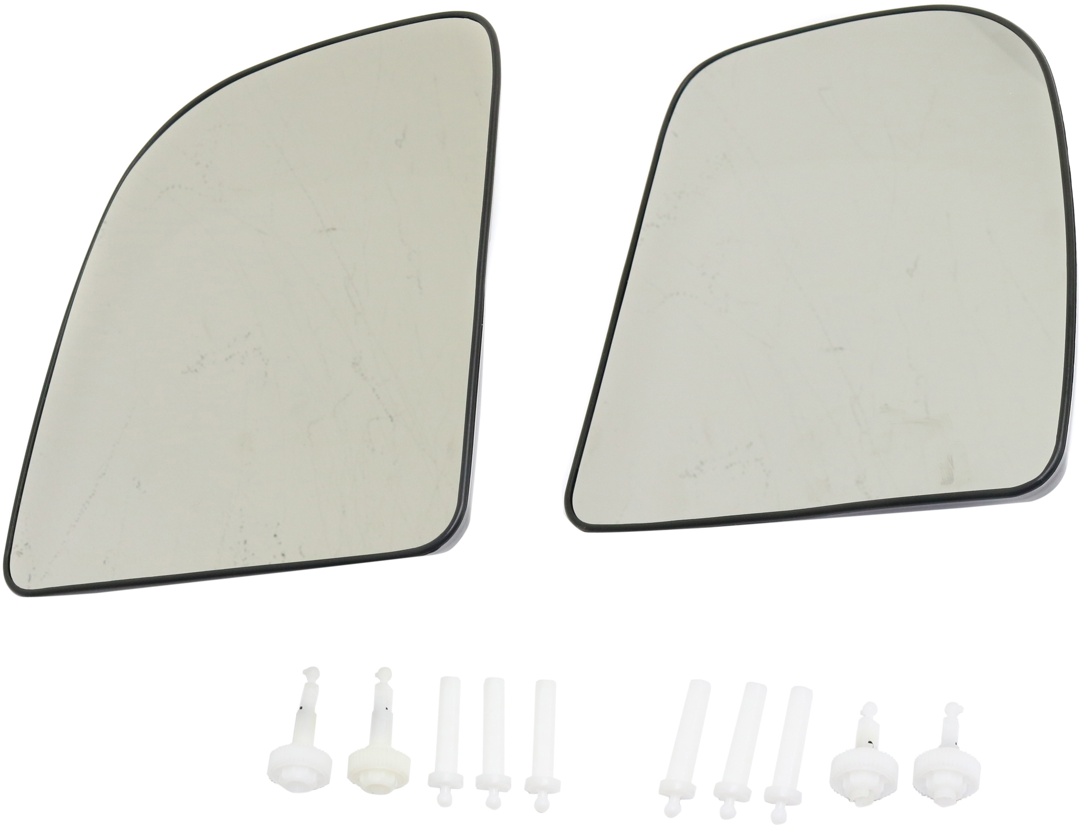 AM F 250-350 SUPER DUTY 99-07 E 350-450 SUPER DUTY 08-21 MIRROR GLASS RH AND LH Upper Towing Non Heated w Backing Plate SKU SET FD341GR Partslink FO1324108 FO1325108 OEM 4C3Z17K707BA 4C3Z17K707AC