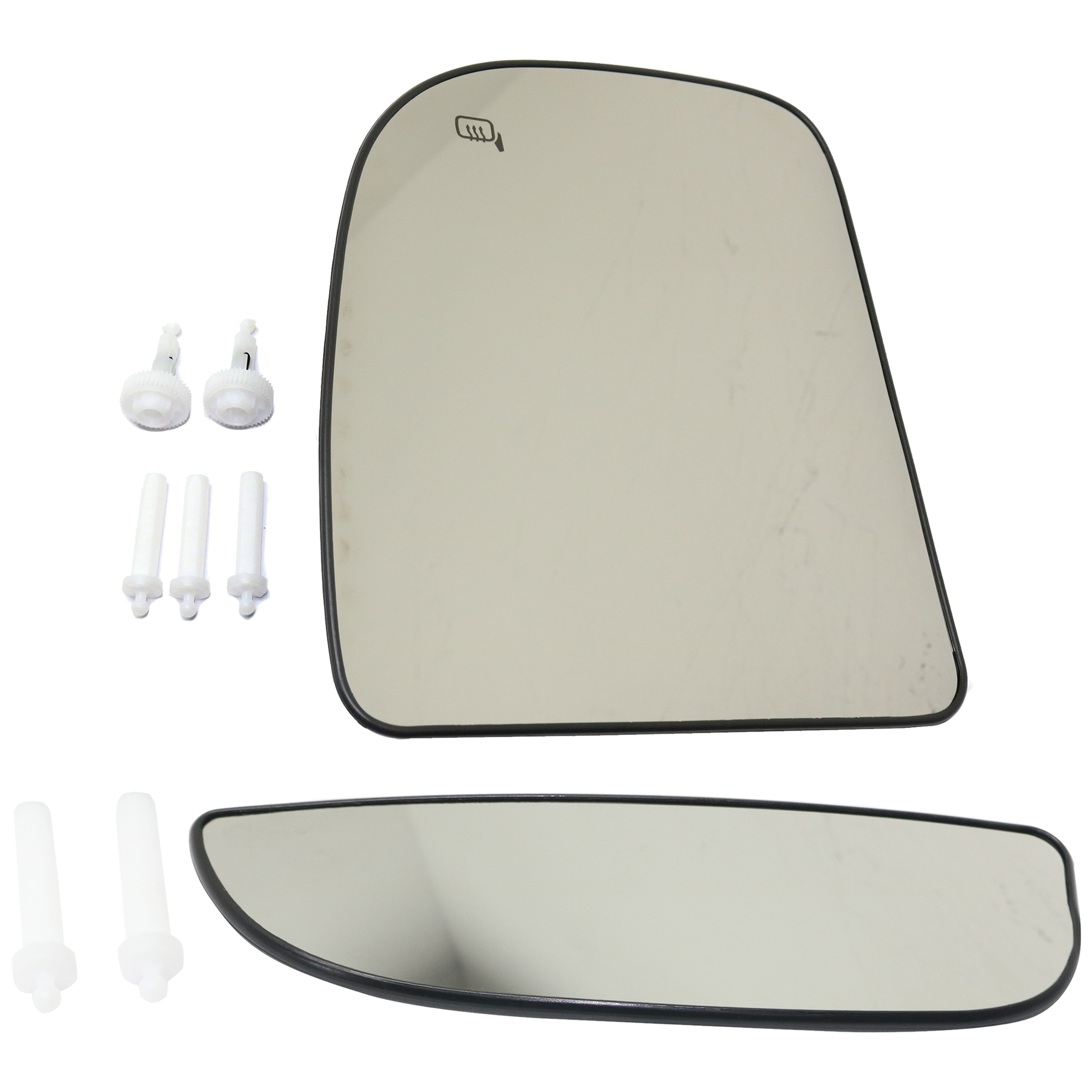 AM EXCURSION 00-05 F 250 SUPER DUTY F 350 SUPER DUTY 02-07 TOWING MIRROR GLASS LH Upper and Lower Heated Upper?Glass Non Heated?Lower?Glass w Backing Plate SKU SET FD343GL 2 Partslink FO1324132 FO1324133 OEM 4C3Z17K707FA YC3Z17K707CB