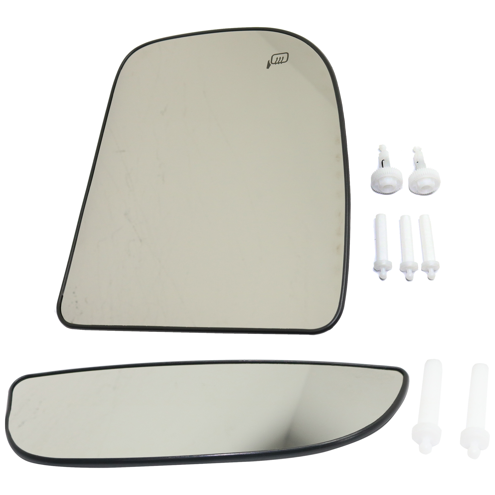 AM EXCURSION 00-05 F 250 SUPER DUTY F 350 SUPER DUTY 02-07 TOWING MIRROR GLASS RH Upper and Lower Heated Upper?Glass Non Heated?Lower?Glass w Backing Plate SKU SET FD343GR 2 Partslink FO1325132 FO1325133 OEM 4C3Z17K707EA YC3Z17K707CA