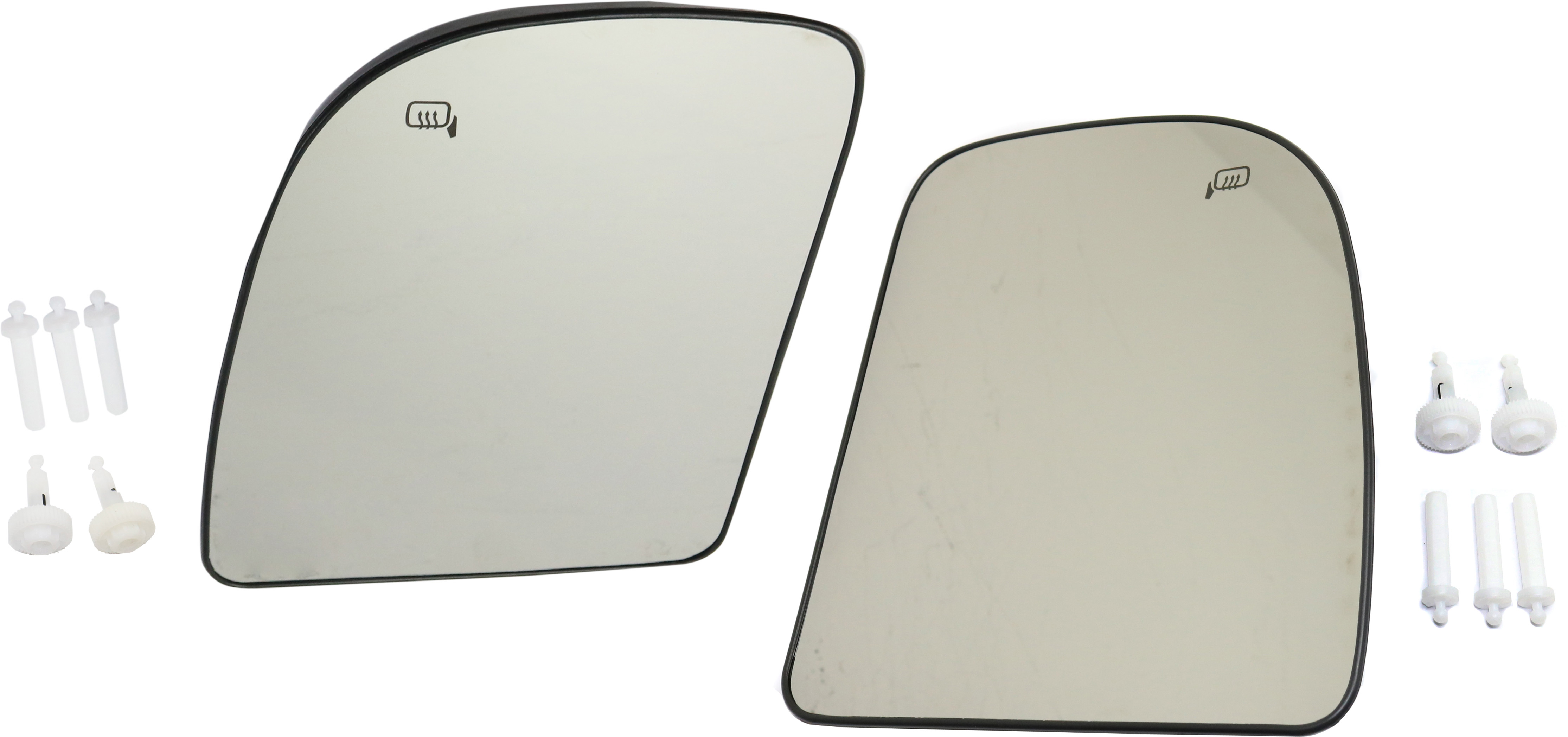 AM F 250-350 SUPER DUTY 02-07 E 350-450 SUPER DUTY 08-17 MIRROR GLASS RH and LH Upper Towing Heated w Backing Plate SKU SET FD343GR Partslink FO1324132 FO1325132 OEM 4C3Z17K707FA 4C3Z17K707EA