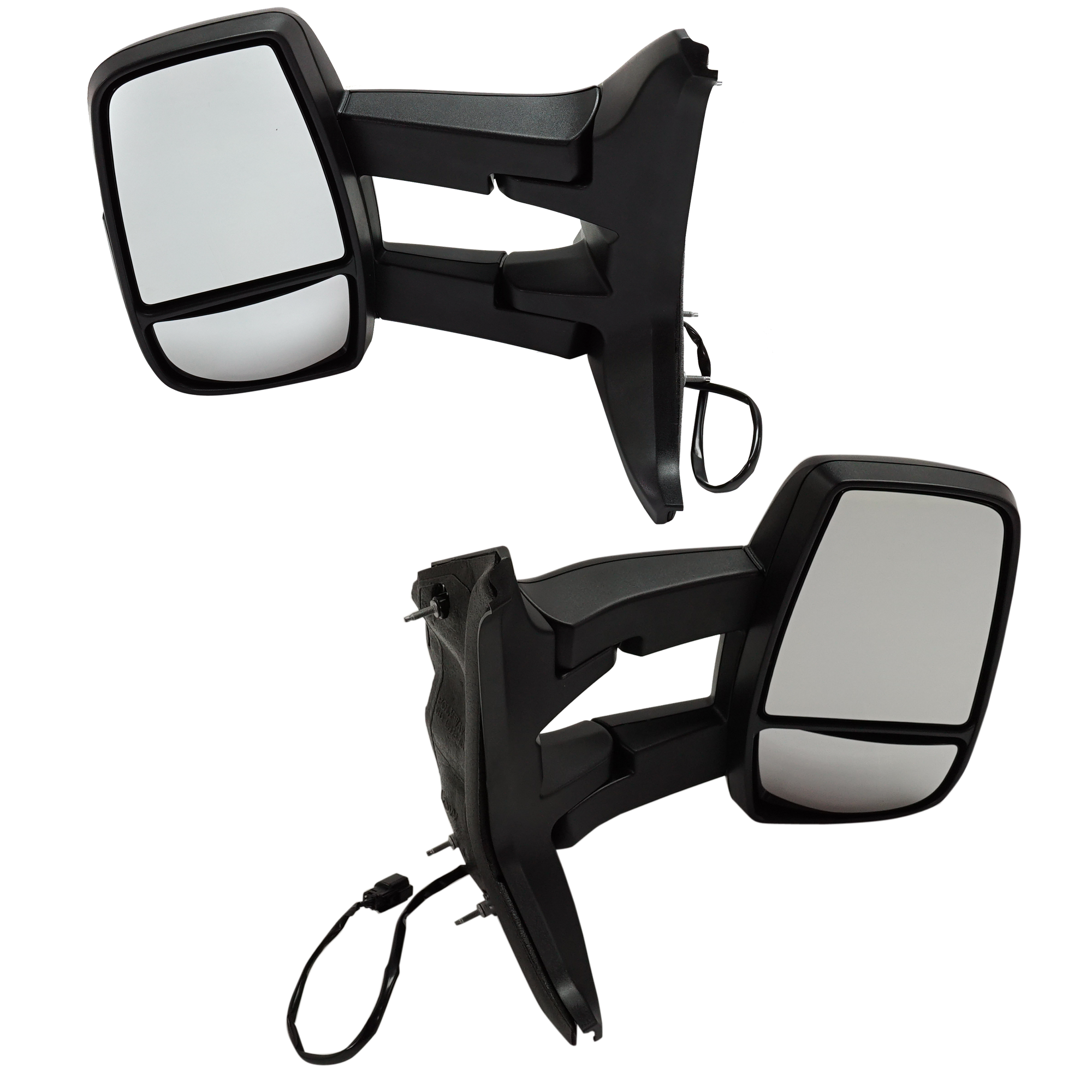 AM TRANSIT VAN 15-19 TOWING MIRROR RH AND LH Power Manual Folding Non Heated Textured w Long Arm w Low Roof SKU SET FD387ER Partslink FO1320626 FO1321626 OEM EK4Z17682HB EK4Z17682HA EK4Z17