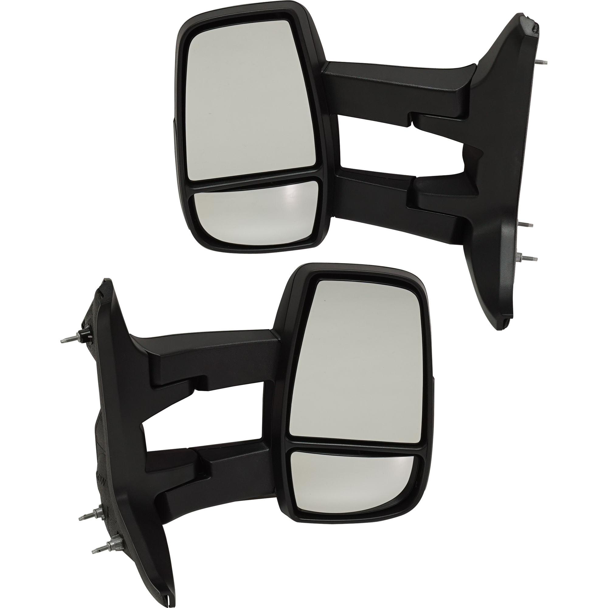 AM TRANSIT VAN 15-19 TOWING MIRROR RH AND LH Manual Adjust Manual Folding Non Heated Textured w Long Arm Low Roof SKU SET FD389R Partslink FO1321625 FO1320625 OEM EK4Z17682EB EK4Z17682EA EK4Z17