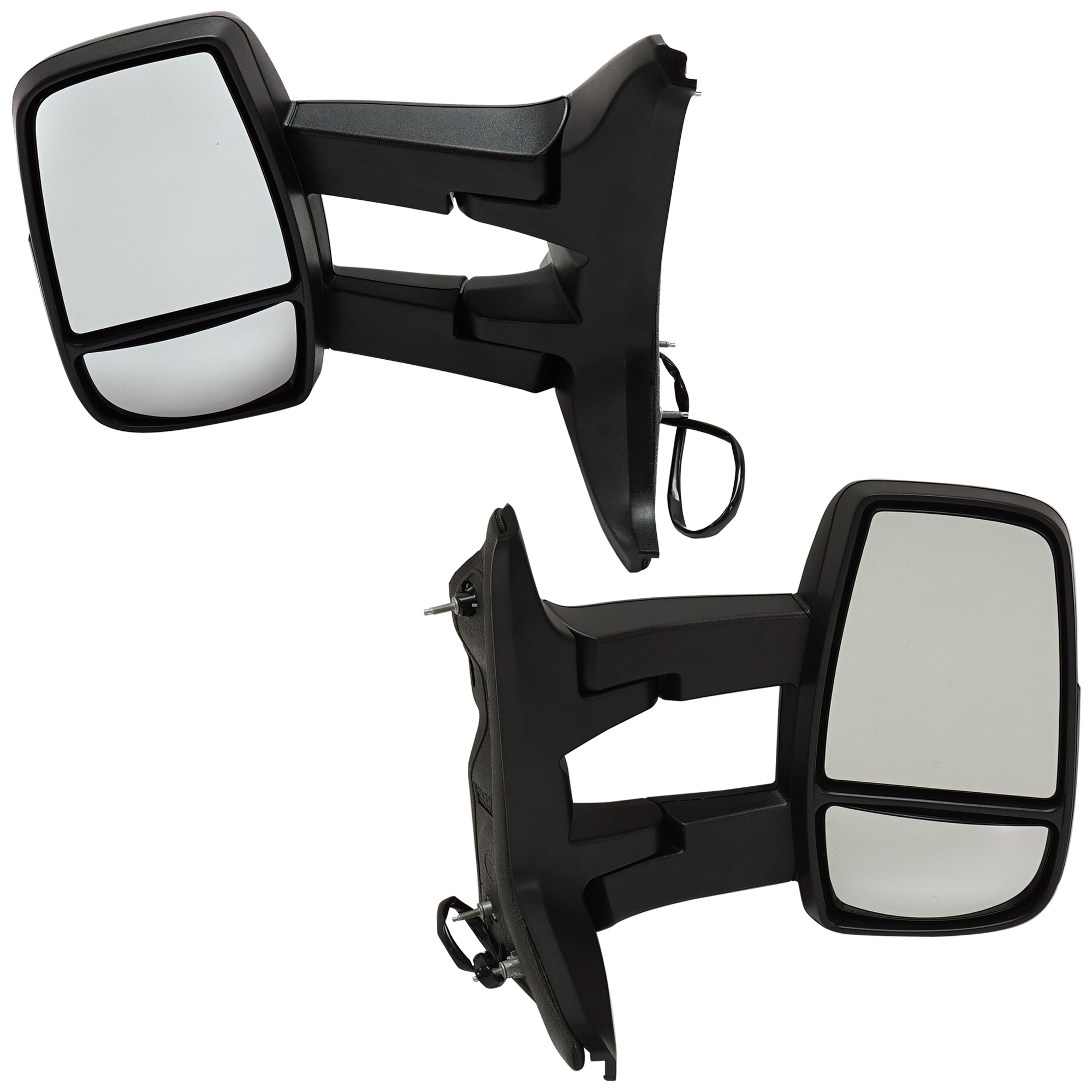 AM TRANSIT VAN 15-17 TOWING MIRROR RH AND LH Power Manual Folding Non Heated Textured w Long Arm SKU SET FD393ER A Partslink FO1320626 FO1321629 OEM CK4Z17682HB CK4Z17682HA EK4Z17