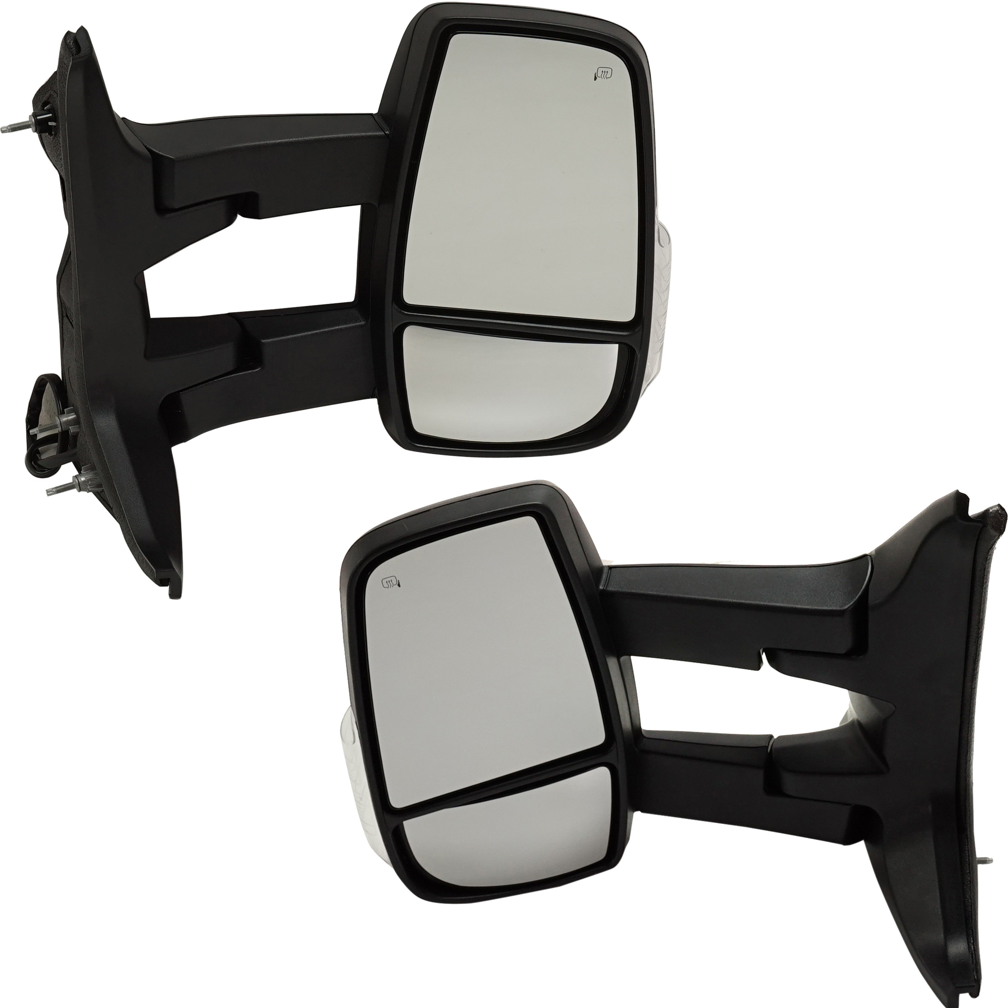 AM TRANSIT VAN 15-17 TOWING MIRROR RH AND LH Power Manual Folding Heated Textured w Long Arm and Signal Light w Medium High Roof SKU SET FD394ER S Partslink FO1320630 FO1321630 OEM CK4Z17682FB CK4Z17682FA CK4Z17