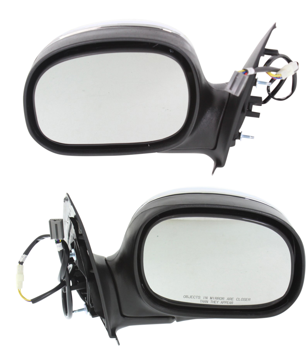 AM F 150-97-02 F 250-97-99 MIRROR RH AND LH Non Towing Power Manual Folding Non Heated Chrome Contour Style No Signal Light Standard Extended Cab To 2-12-02 SKU SET FD40CR Partslink FO1320138 FO1321138 OEM F85Z17682FAA F85Z17683FAB