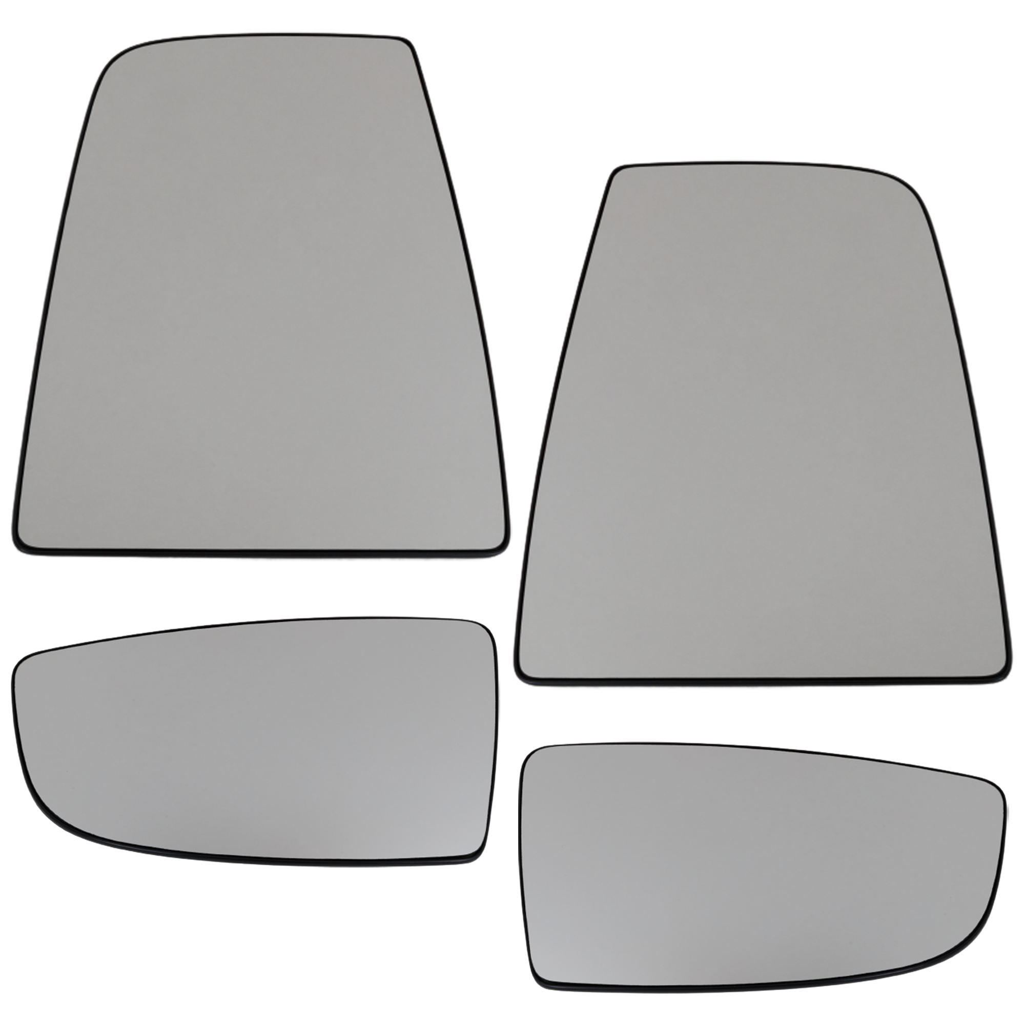 AM TRANSIT 150-250-350-15-24 MIRROR GLASS RH AND LH Upper and Lower Set of 4 Non Heated w Backing Plate No Turn Signal Light SKU SET FD457GR A Partslink FO1324147 FO1324149 FO1325147 FO1325149 OEM BK3Z17K707A BK3Z17K707B CK4Z17