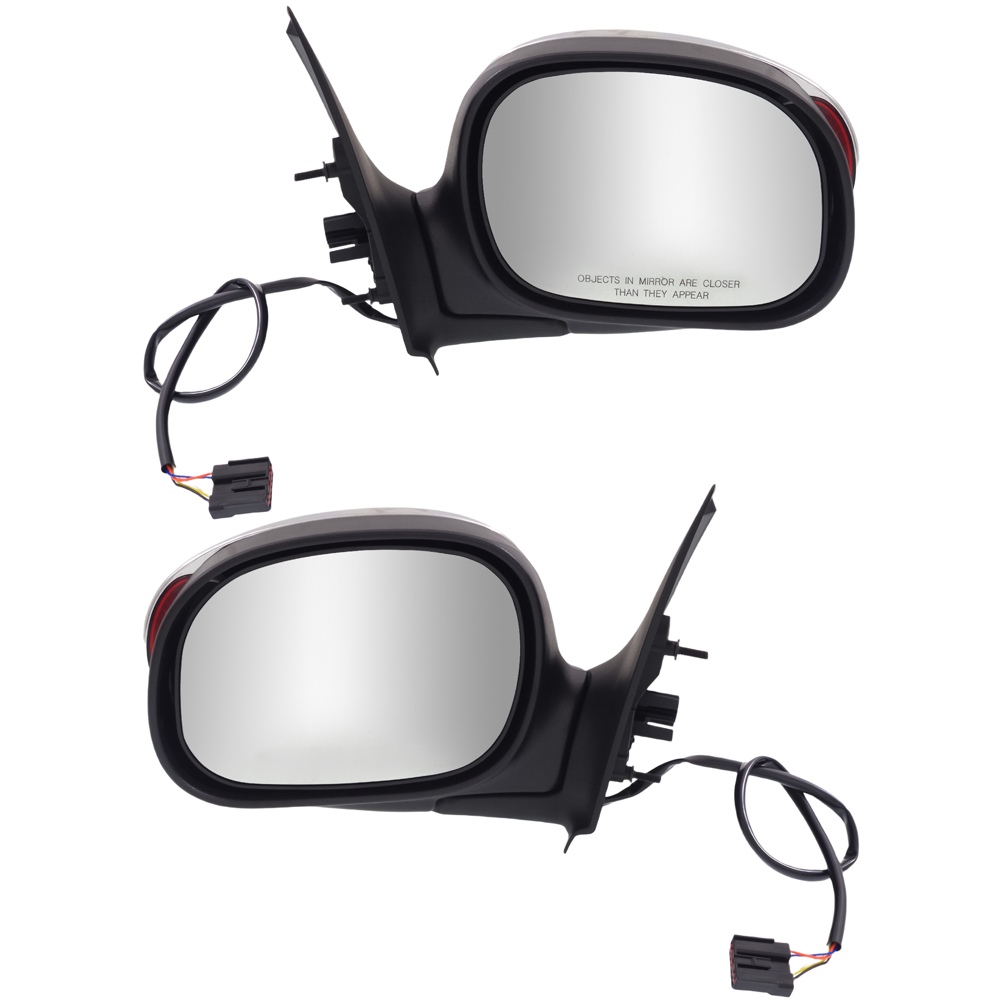 AM F 150-00-01 MIRROR RH AND LH Non Towing Power Manual Folding Non Heated Chrome Contour Style w Signal Light in Housing Regular SuperCab SKU SET FD92CR Partslink FO1320222 FO1321222 OEM YL3Z17682AAA YL3Z17683AAA
