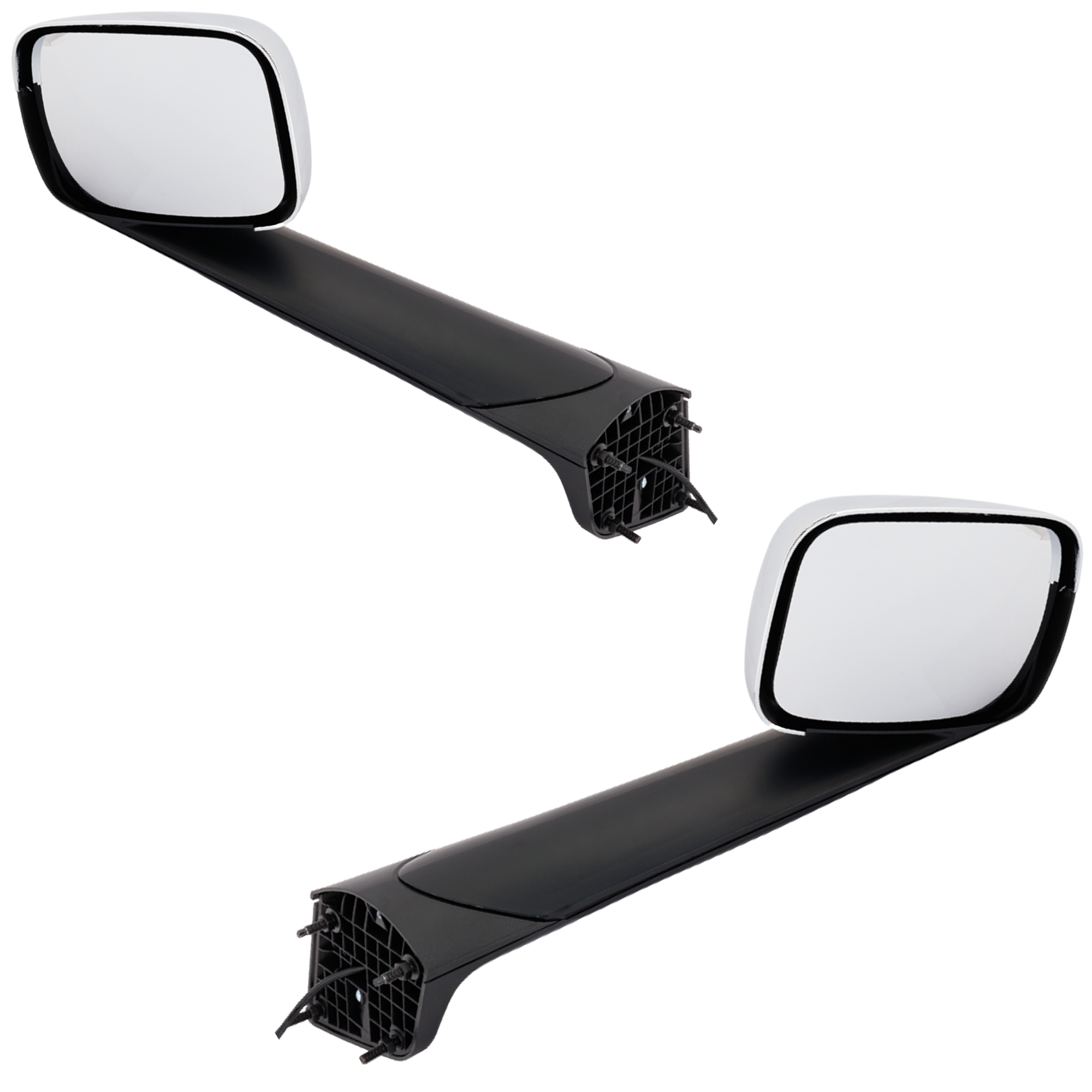 AM FREIGHTLINER CASCADIA 18-21 HOOD MIRROR RH AND LH Manual Adjust Non Folding Heated Chrome SKU SET FL16R HD OEM A2273566002 A2273566003