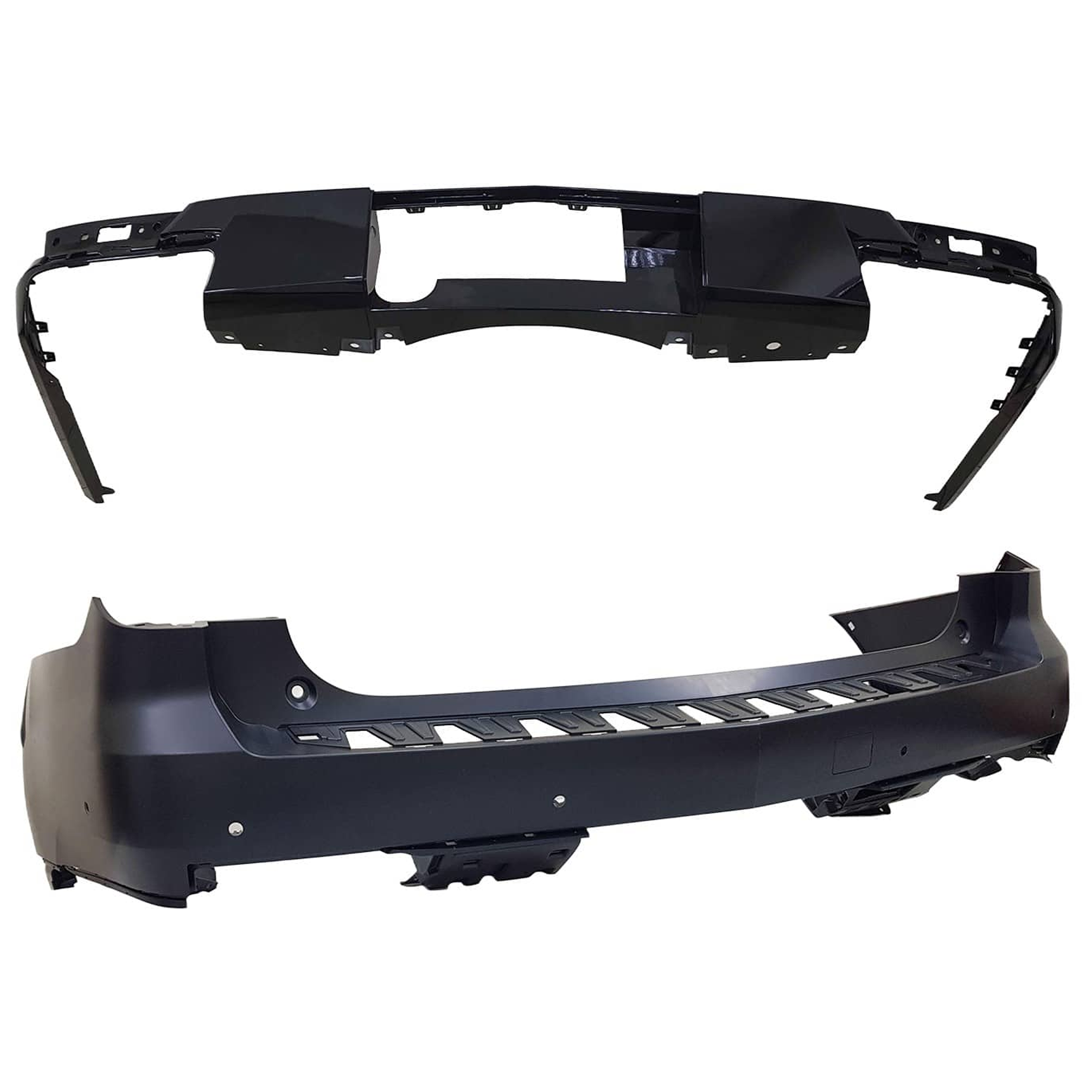 AM ESCALADE 21-24 REAR BUMPER COVER Upper and Lower Upper Primed Lower Textured SKU SET GC76010003P Partslink GM1100A47 GM1115171 OEM 84733665-86533655-85542034