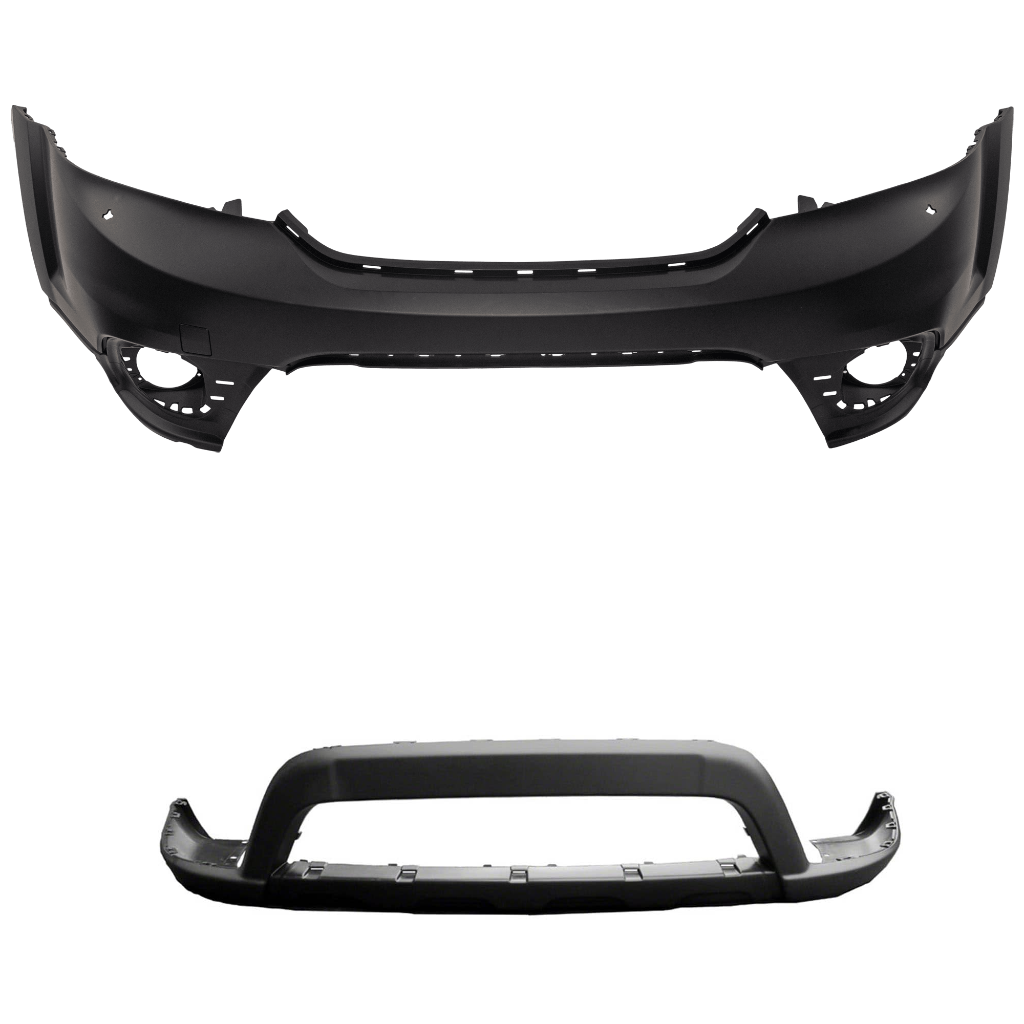 AM JOURNEY 14-17 FRONT BUMPER COVER Upper and Lower Upper Primed Lower Textured w Headlight Washer Holes SKU SET GD01030001P Partslink CH1014120 CH1015120 OEM 5QZ96TZZAC 68088688AB