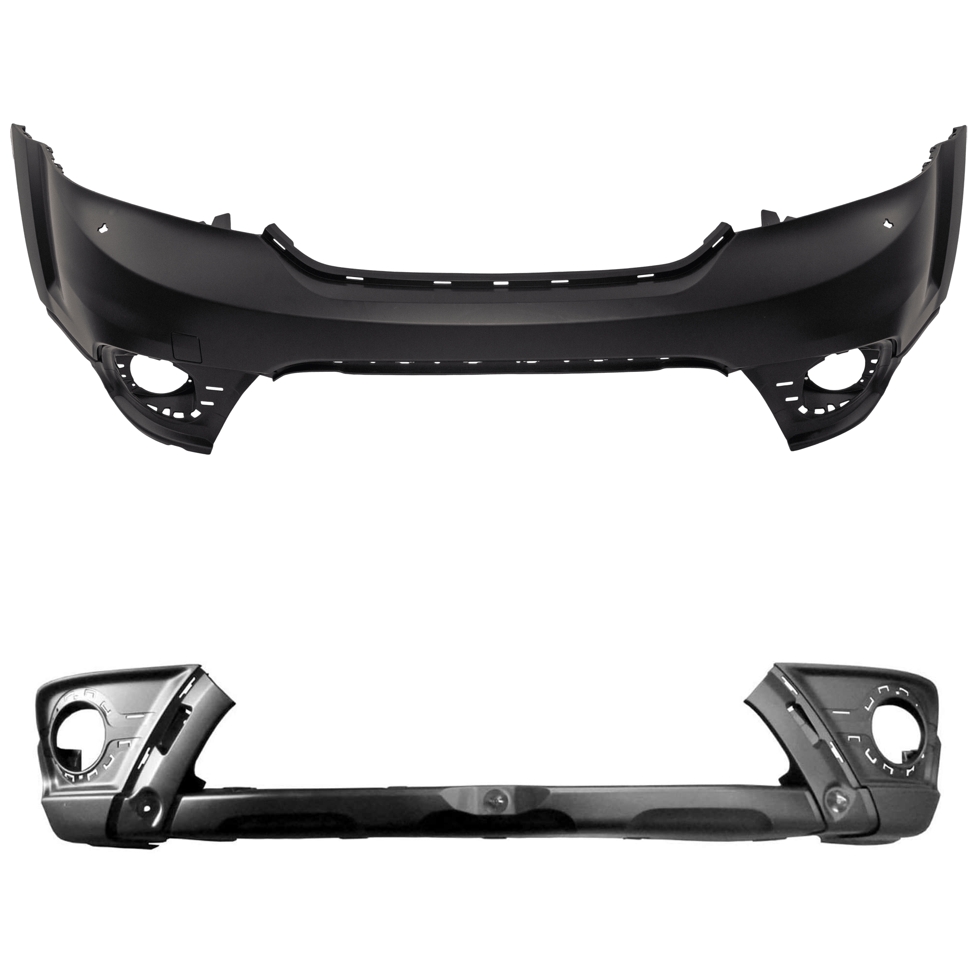 AM JOURNEY 14-17 FRONT BUMPER COVER Upper and Lower Upper Primed Lower Textured w Headlight Washer Holes SKU SET GD01030003 Partslink CH1014120 CH1015121 OEM 5QZ96TZZAC 68223777AC