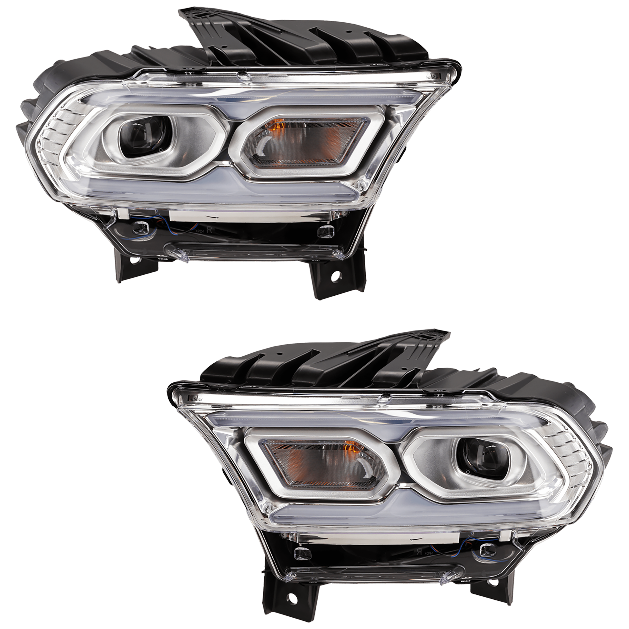 AM DURANGO 21-24 HEAD LAMP RH AND LH Assembly LED Chrome Interior w Daytime Running Light Standard Type CAPA SKU SET GD10010113AQ Partslink CH2502343C CH2503343C OEM 68433776AF 68433777AF